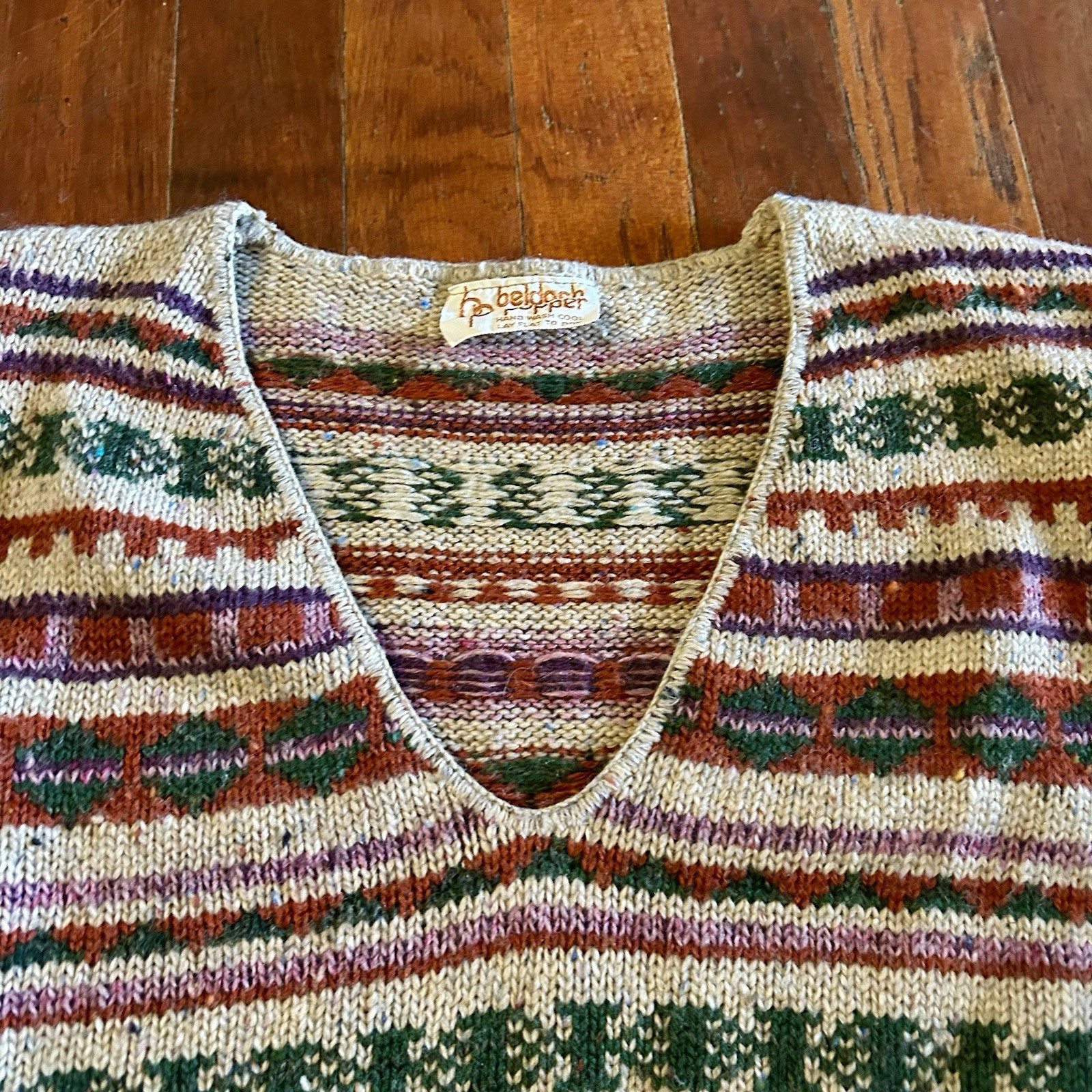 Vintage Beldoch Popper Wool Preppy ‘80s Multicolor Striped V-Neck Sweater XS