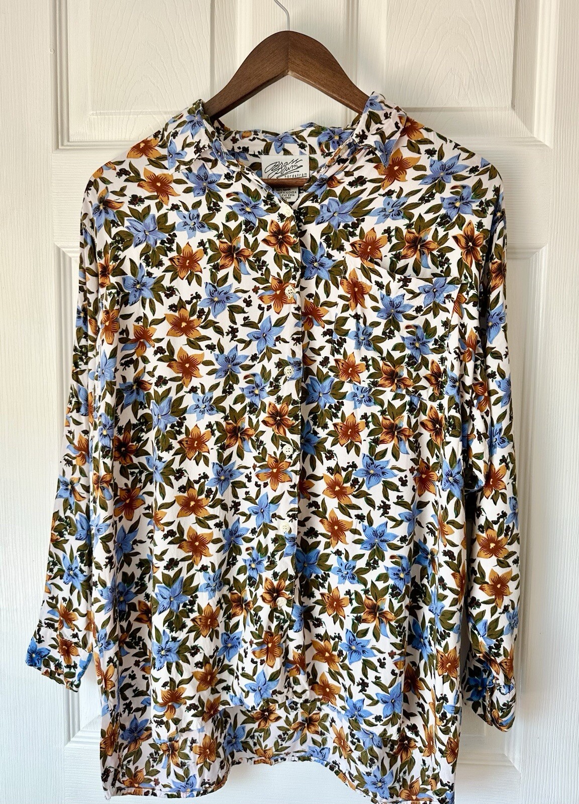 Vintage 90’s Nordstrom BRASS PLUM Floral Button Up Blouse Women’s Medium Rayon