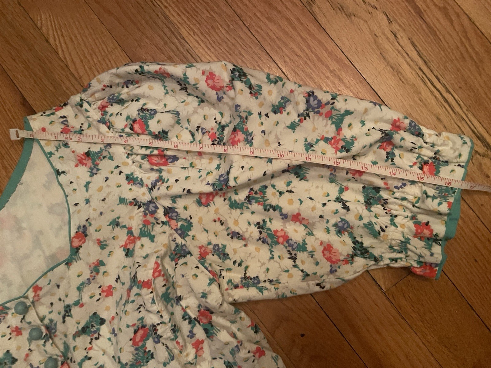 Vintage Floral Square Neck Balloon Short Sleeve Midi Homemade Day Dress S/M