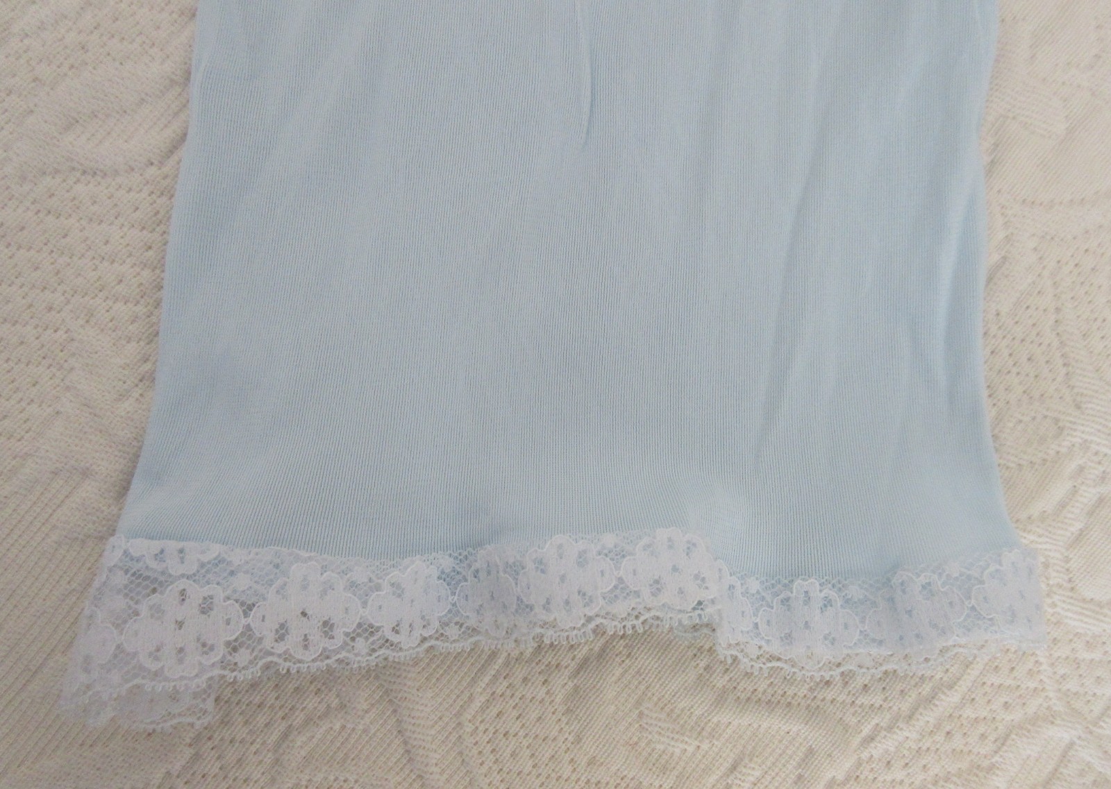 1950&rsquo;s BED JACKET LORRAINE Sheer BLUE nylon LACE overlay size MEDIUM 36/38 USA