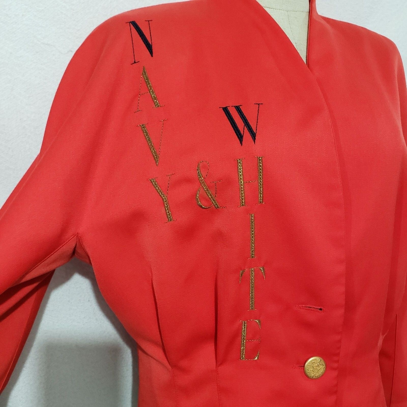 Vtg Mondi Red Wool Blend Cropped Embroidered Jacket Cardigan Germany 44/US L/XL