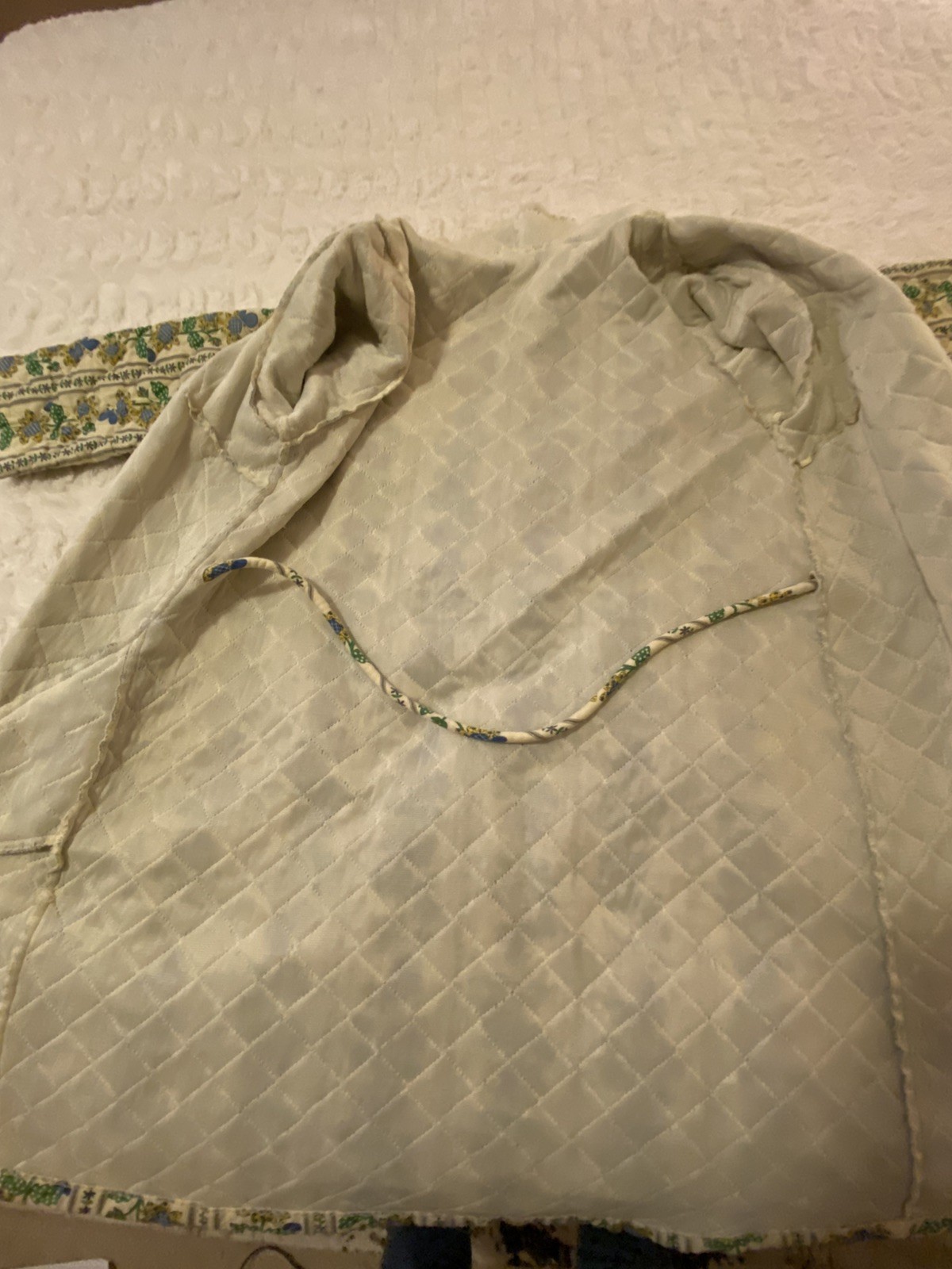 VTG Sunflowers Handmade Drab Peasantcore Belted Robe House Coat SZ XL
