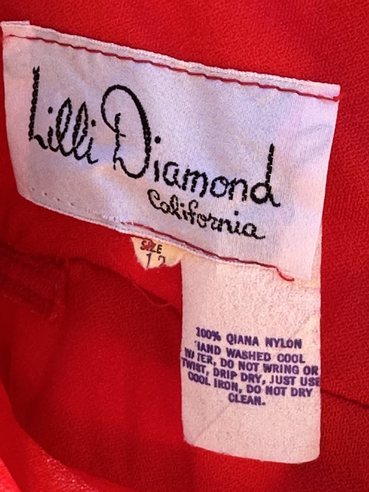 Vntg Lilli Diamond Red Evening Gown Long Cocktail Dress Beaded Waist V‑Neck 12