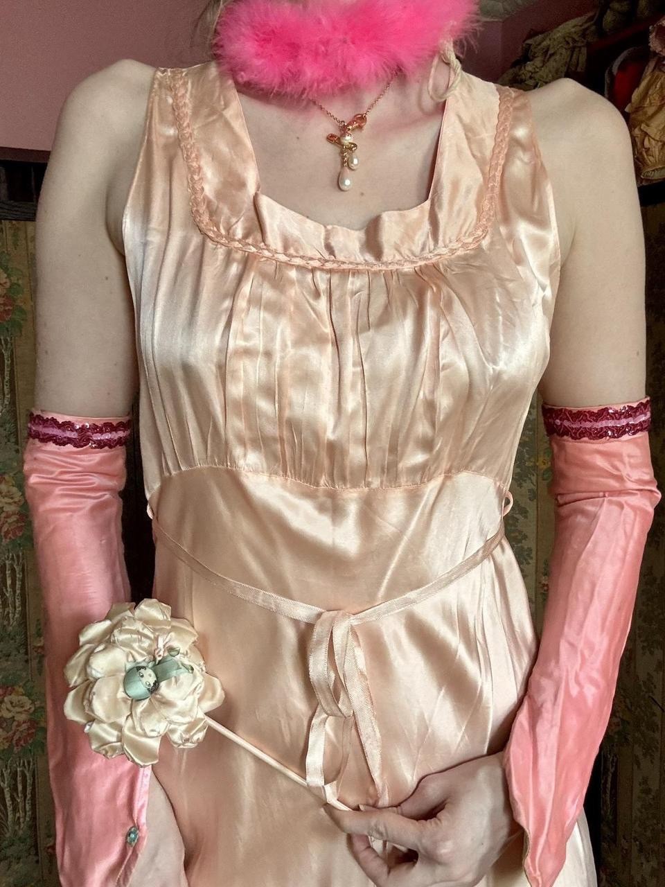 1930s/40s Bias-Cut Silk Or Rayon Satin Peach Slip Dress, Size L-XL