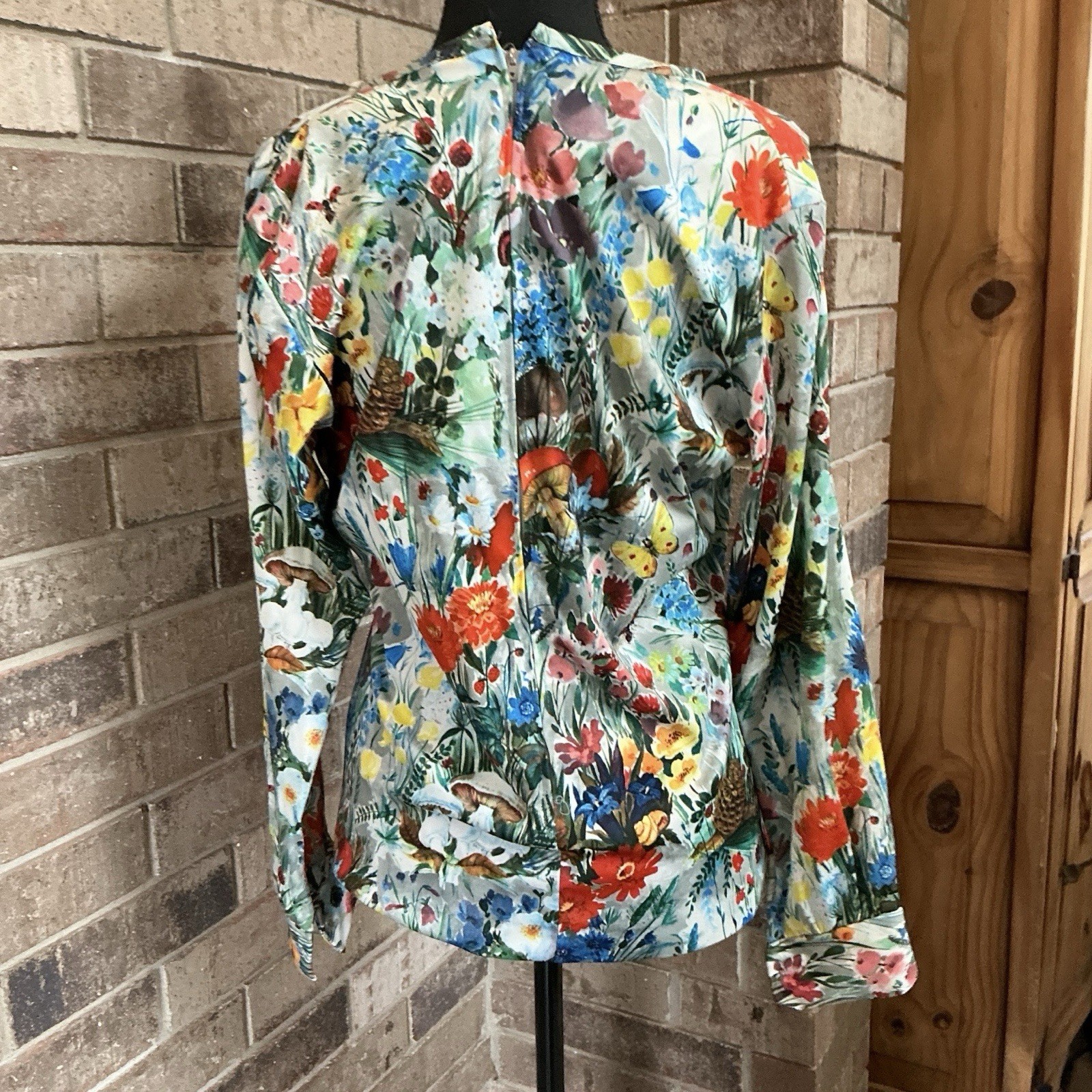 70s VTG Floral 2pc Set Blouse Skirt Size 14 Mushroom Butterfly Cottagecore #1D6