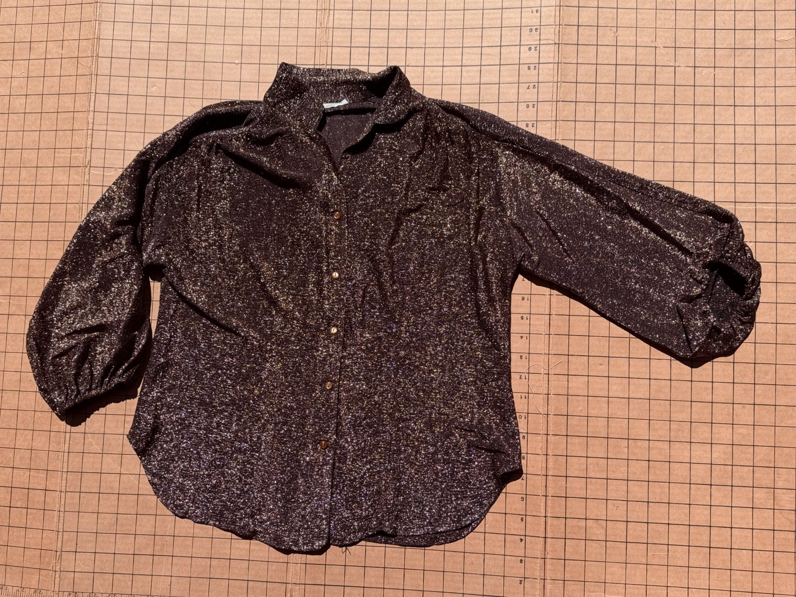 Vtg Blouse Copper Metallic Disco M