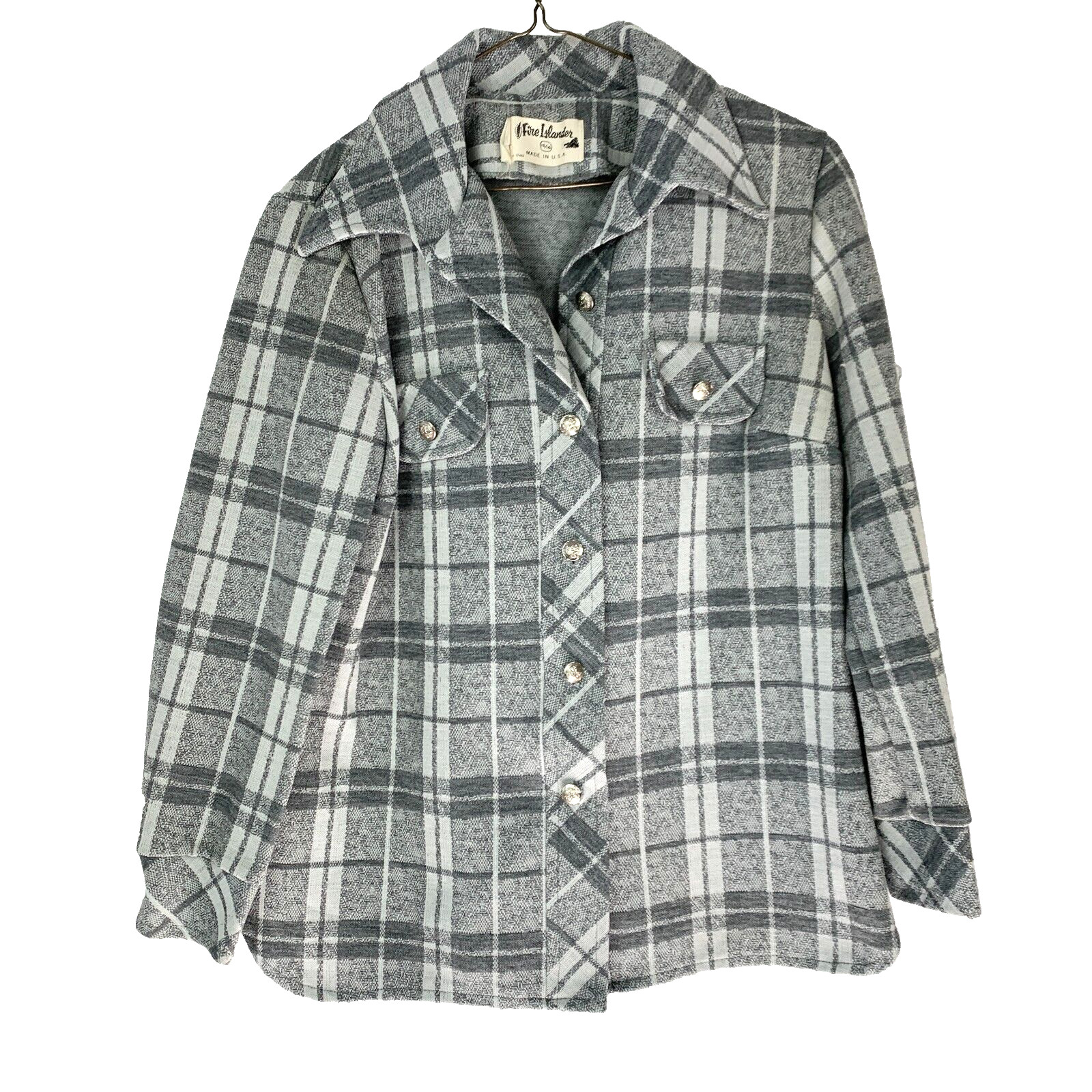 Fire Islander Gray Plaid Button Down Shirt Leisure Jacket Womens 15/16