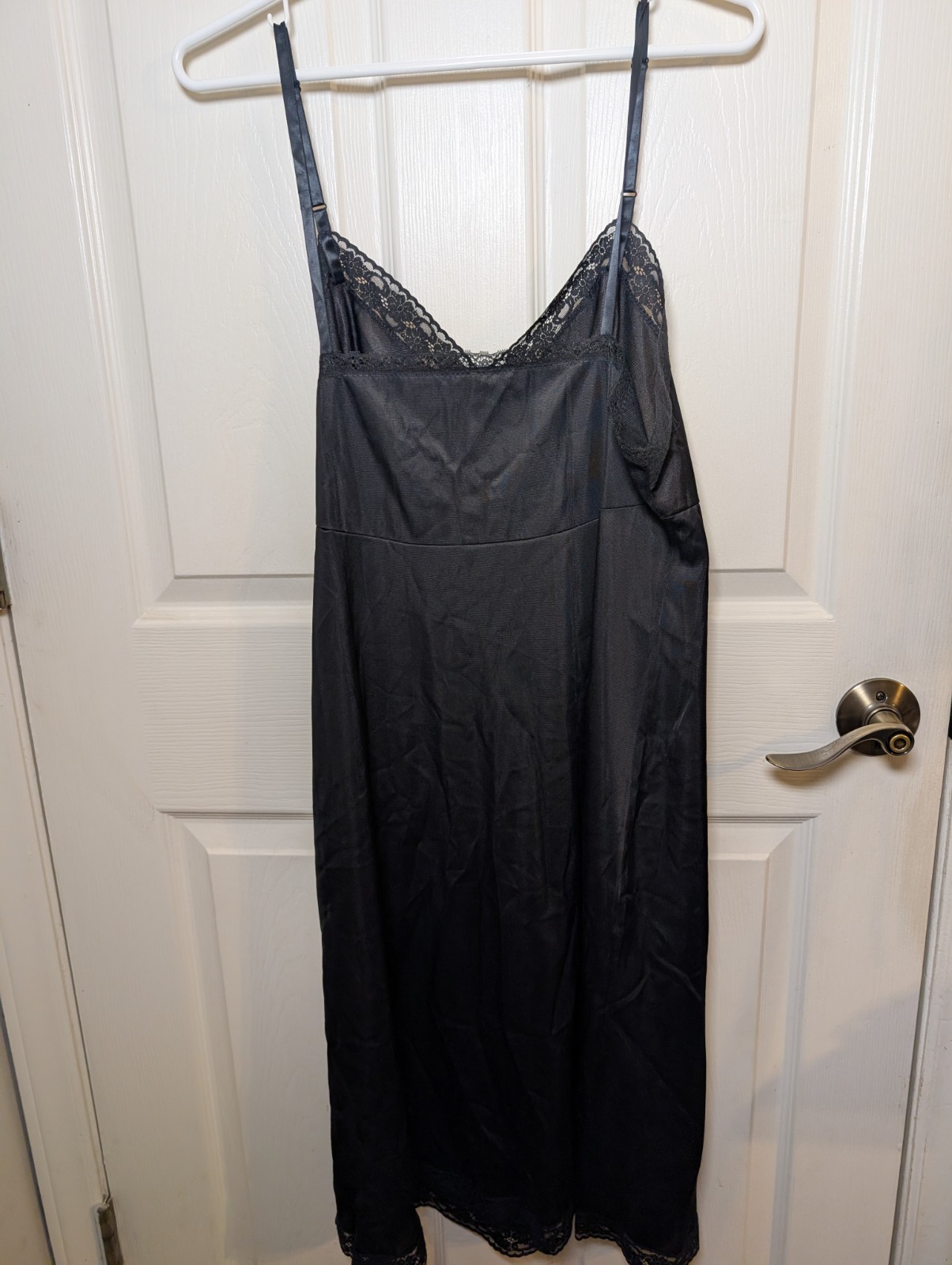 Vintage Vanity Fair Nylon Black Full Slip Dress Size 40 With Lace Trim