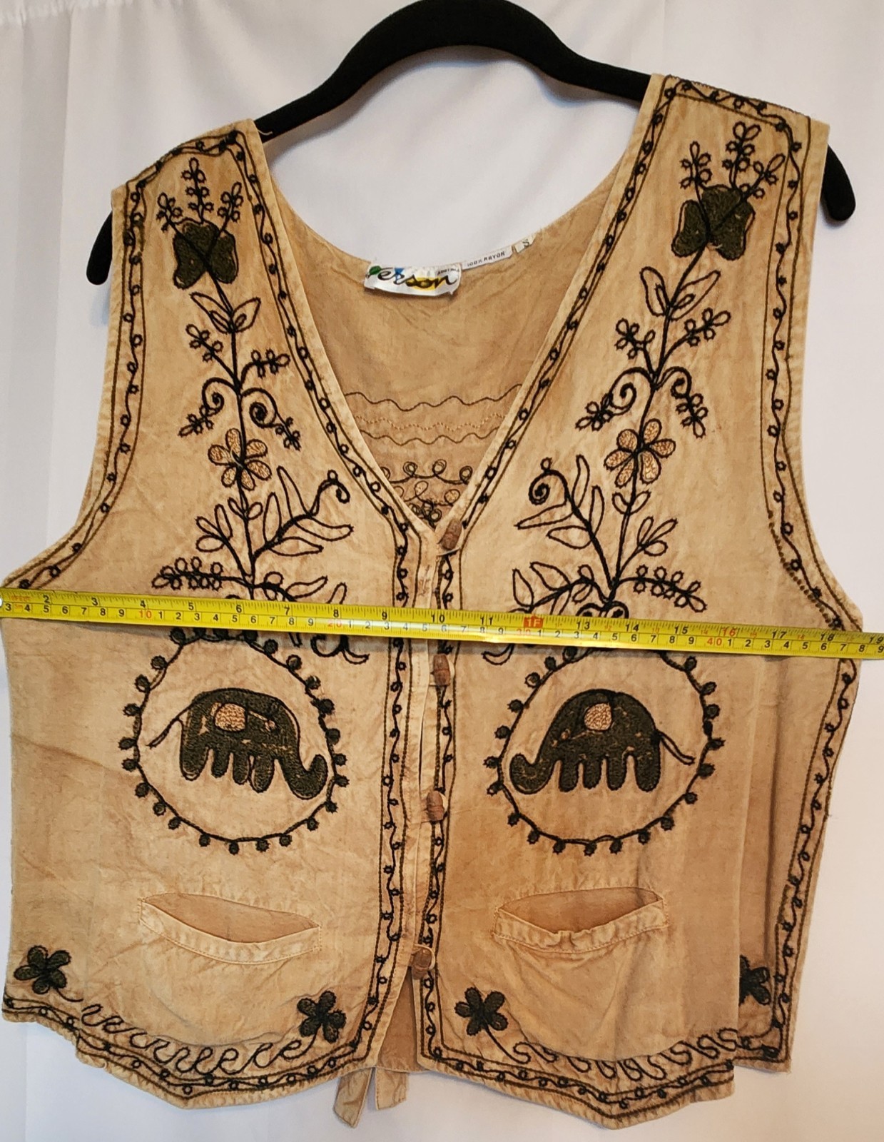 Vintage Verson Made In Austria Elephant Embroidered Vest Boho/Folk Pristine Sz S