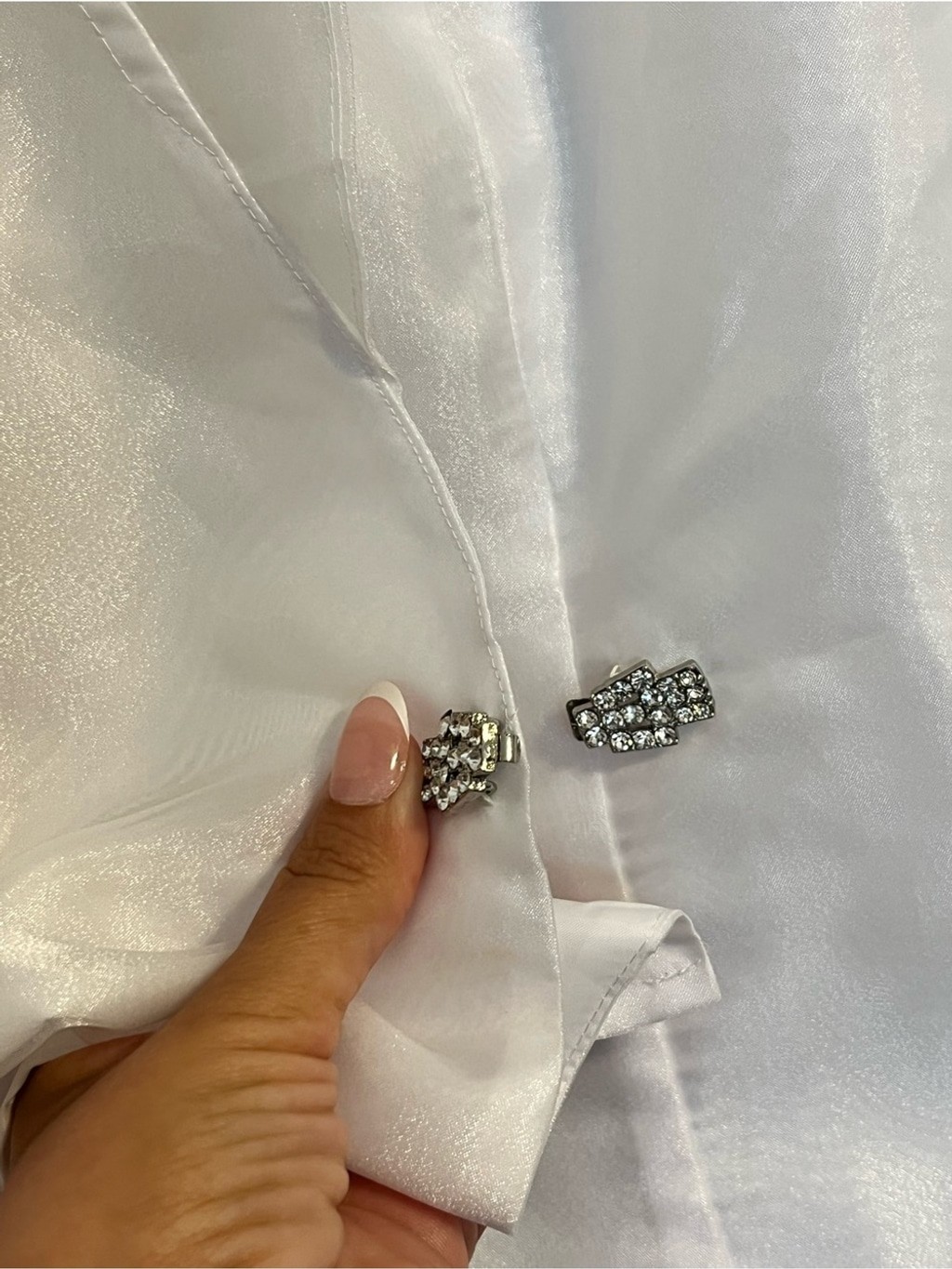 Alex Evenings White Sheer Organza Jacket Asymmetrical Rhinestone Clasp M Y2K