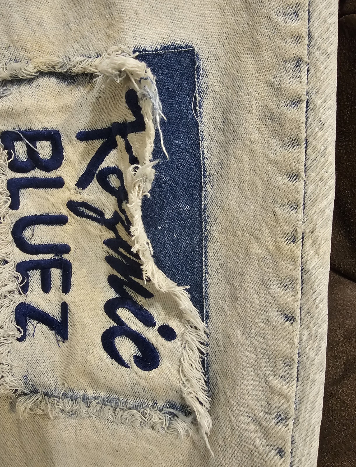 Vintage Kozmic Bluez Distressed Patchwork Jeans 36/32 USA Read Description!!