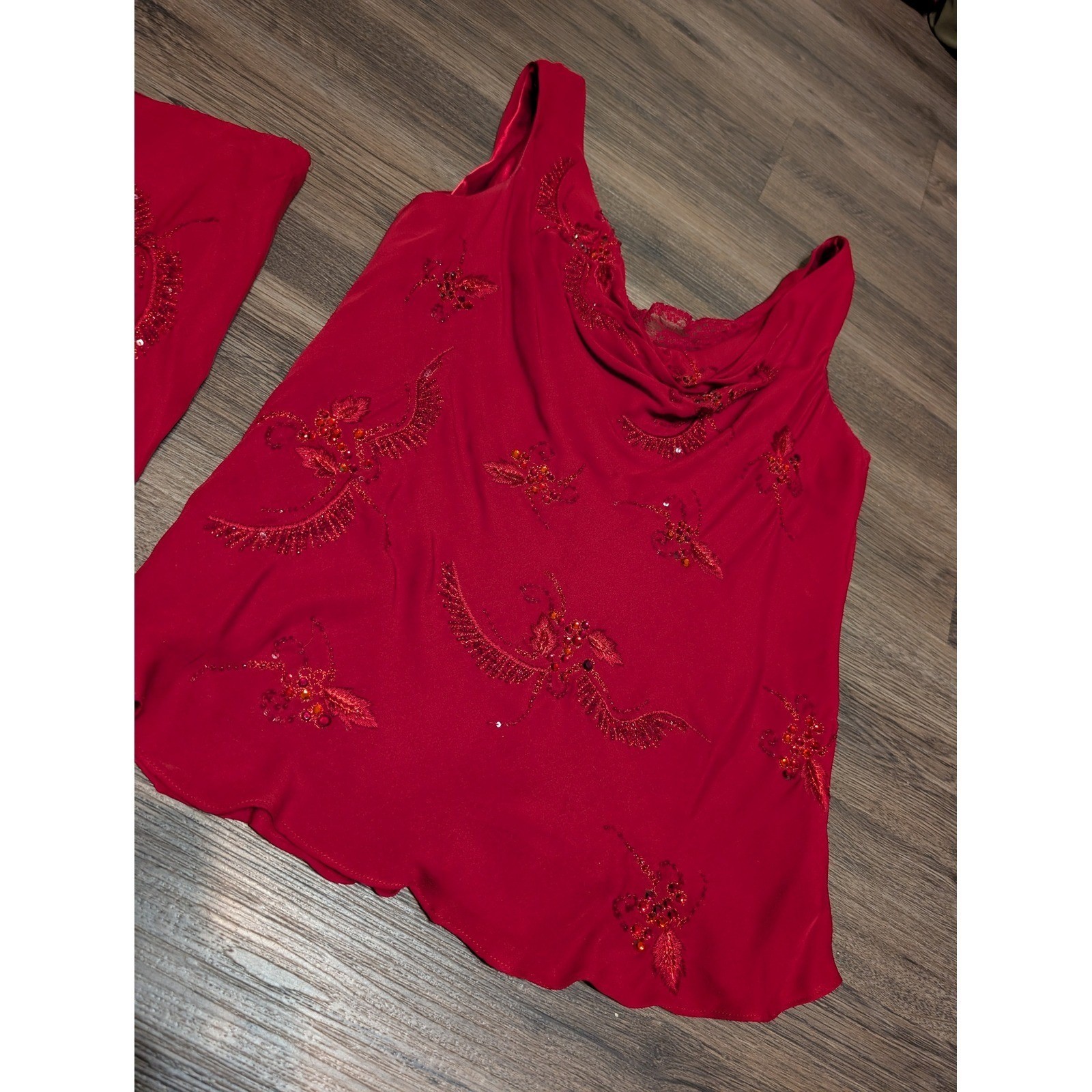 I.C.E. Vintage Rare Red 100% Silk Beaded 2 Piece Skirt Set Fairycore M