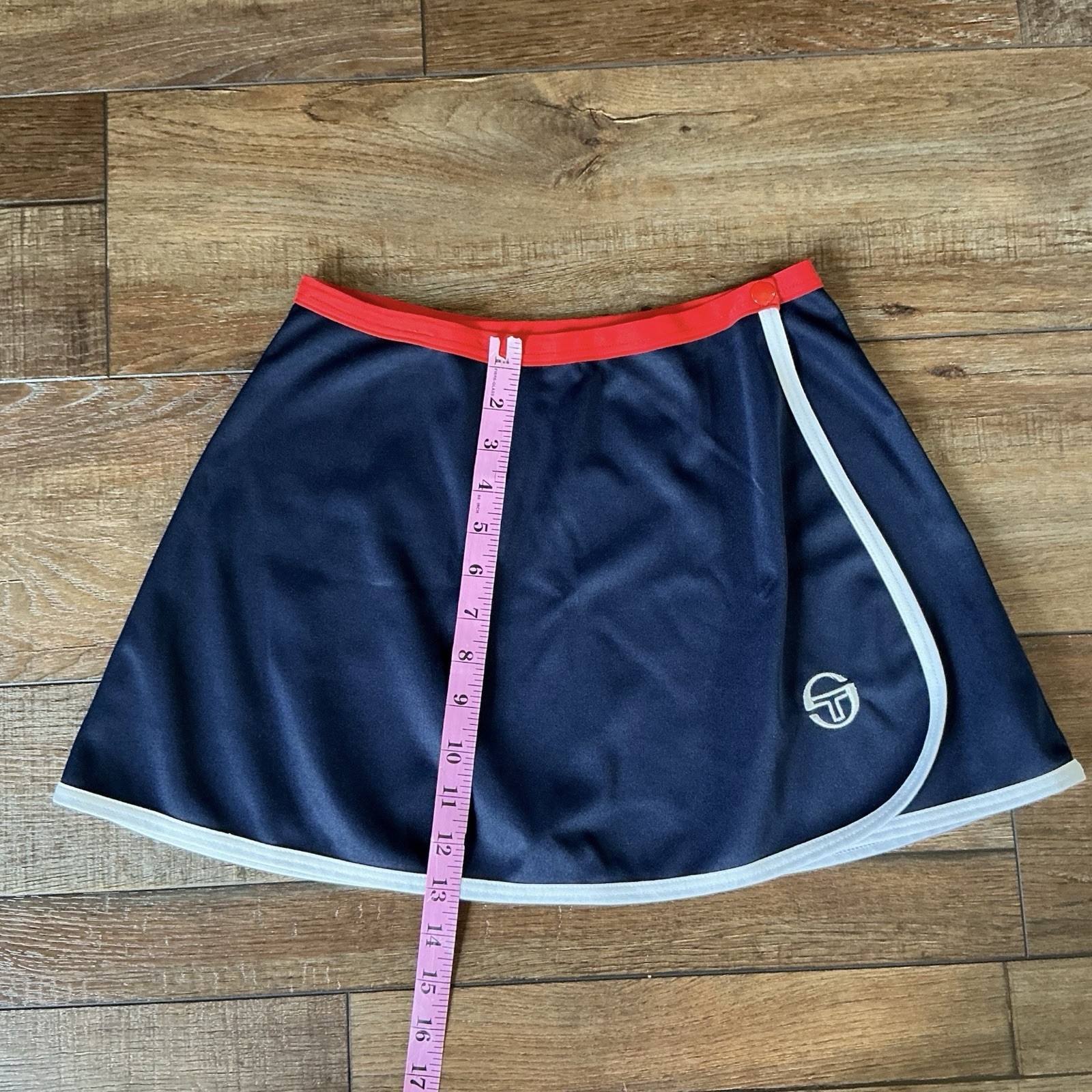 80s VINTAGE Sergio Tacchini Navy Blue Tennis Skirt Size 10 Red White Trim #23D4