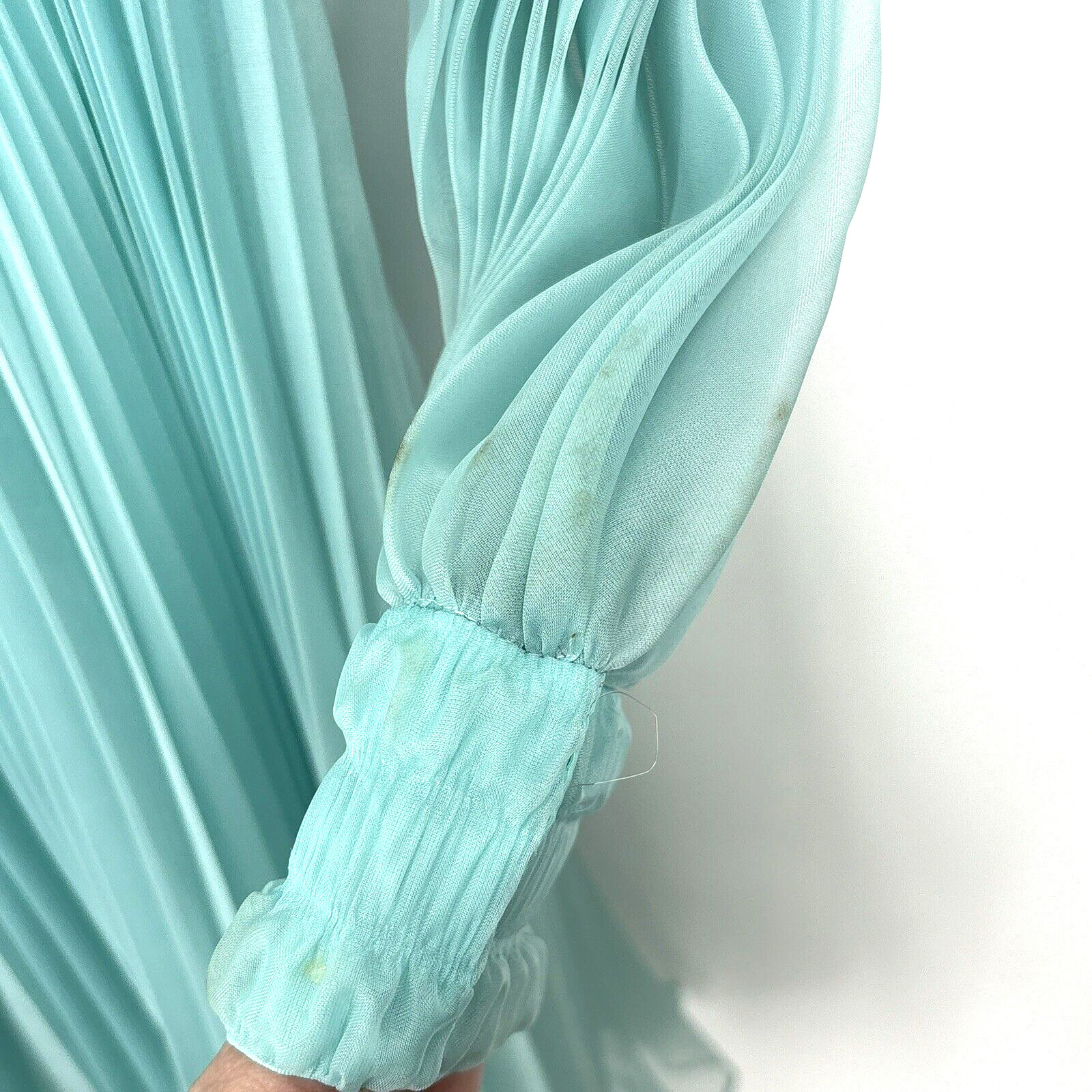 Vintage 1950&rsquo;s Montgomery Ward Aqua Chiffon Dress Gown 26&Prime; Waist Tags *READ*