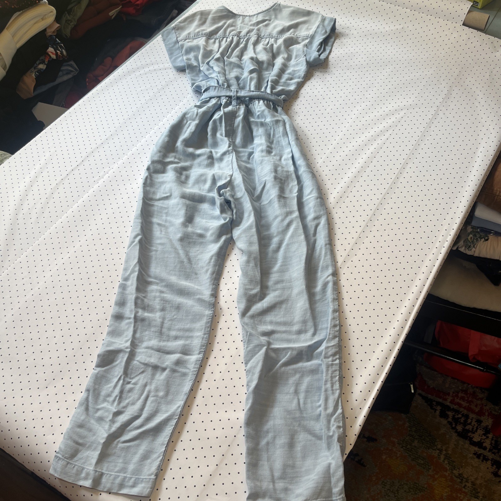 Cloth & Stone Light Wash Chambray Jumpsuit Small Wide Leg Tie Waist Romper