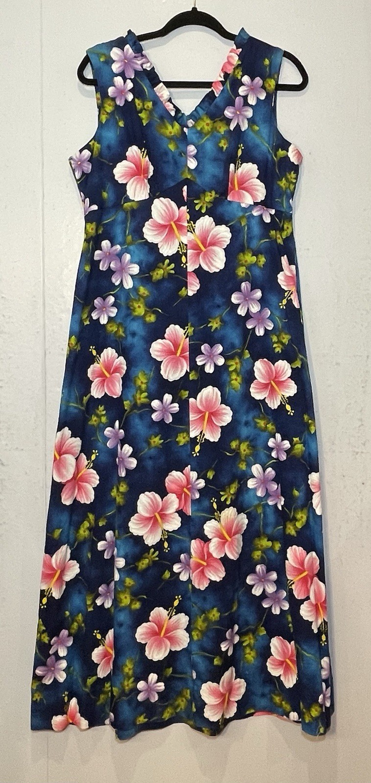 Vintage Hukilau Fashions Hawaii Maxi Dress Size 18 Floral Hibiscus Barkcloth 70s