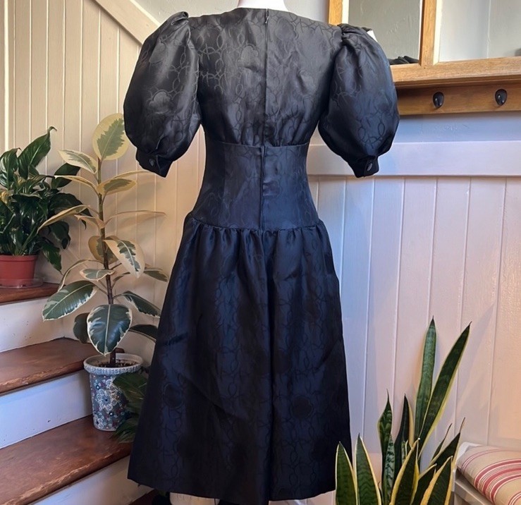 Rare Vintage GIVENCHY Nouvelle Black Puff Sleeve Dress Size 38 Made in France