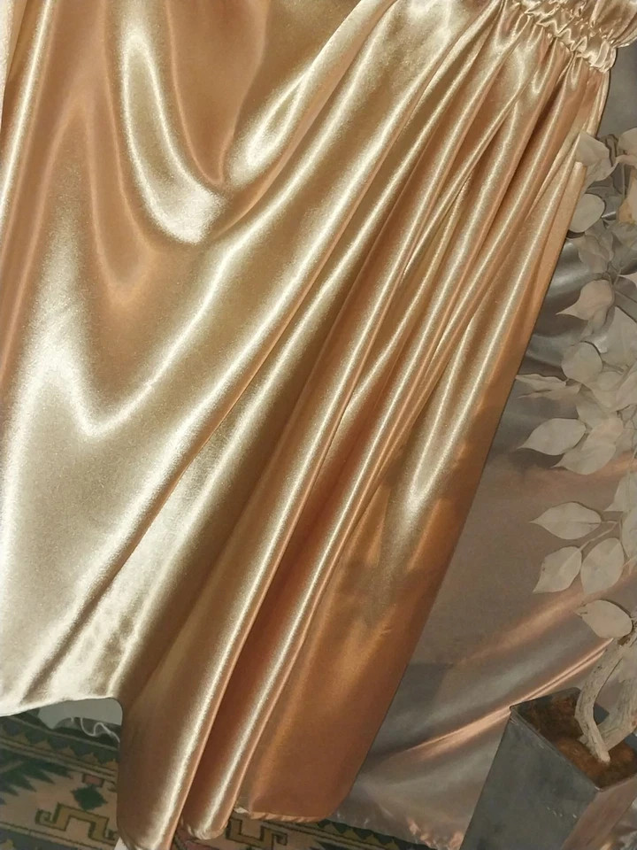 VTG REAL SATIN GOLD LAME 400&Prime; SWEEP 40S STYLE Wedding EVENING MAXI GLAM Dress 38