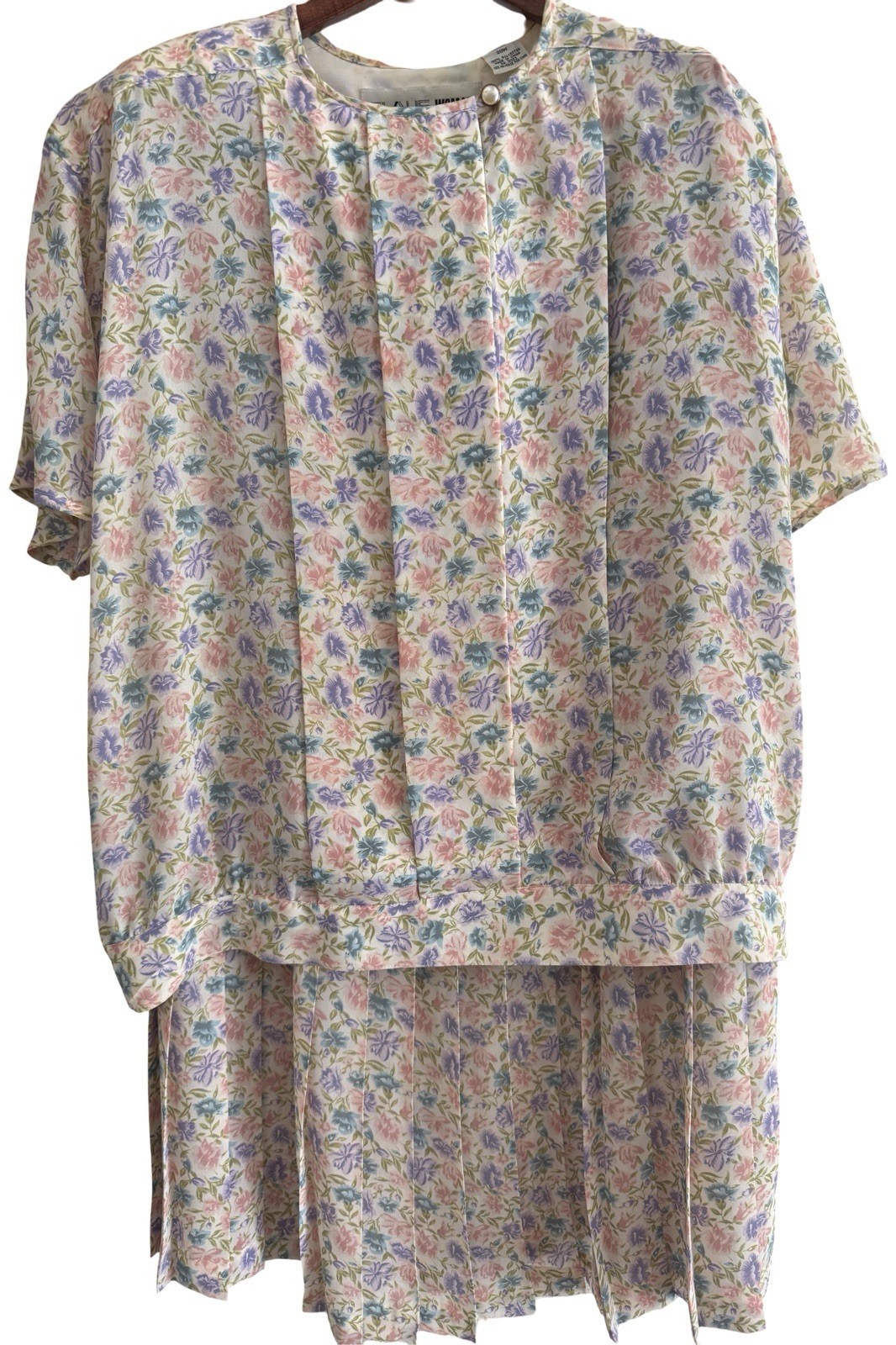 Vintage Plus Size 20W Floral Blouse & Pleated Skirt Set | COTTAGECORE Easter