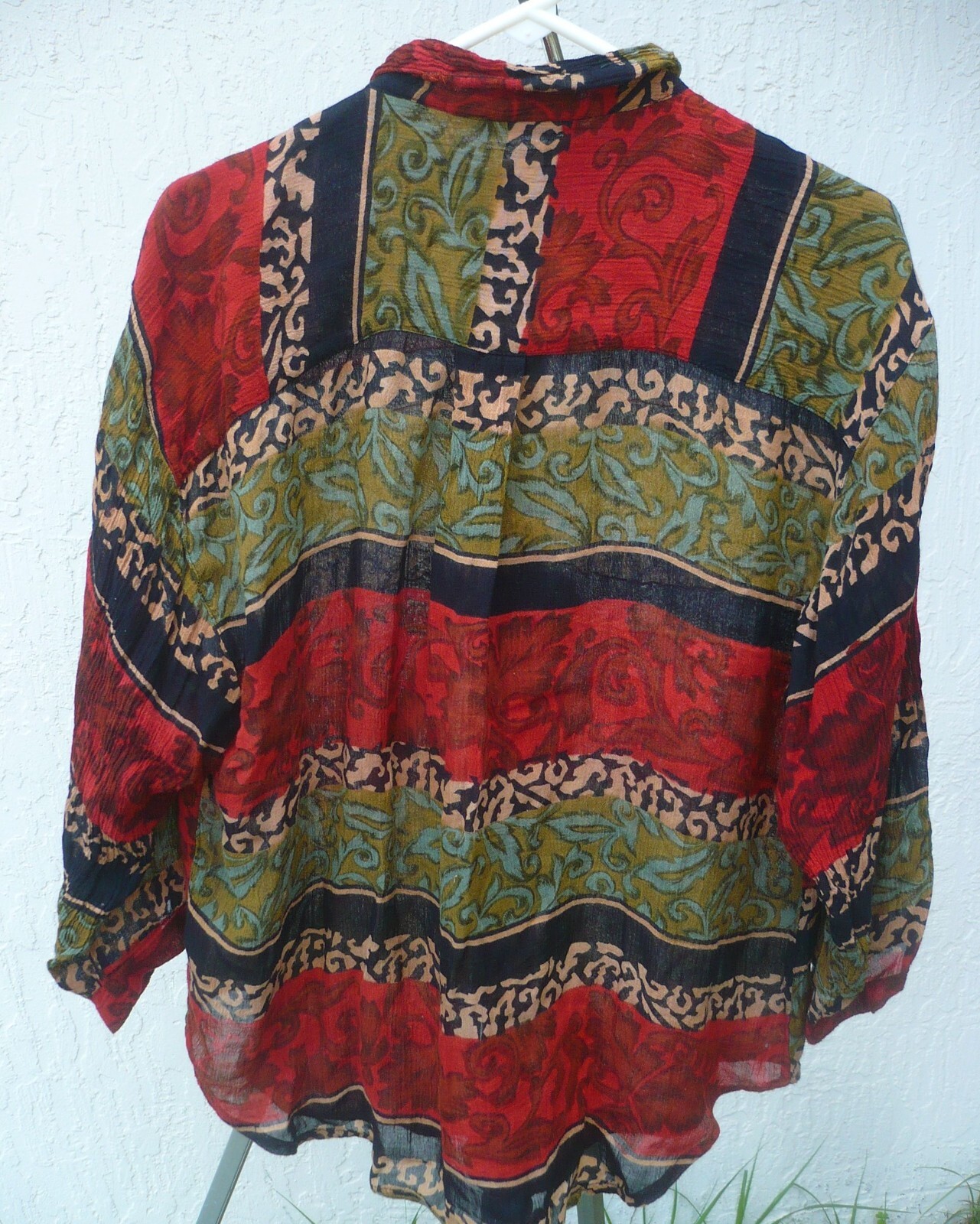 VTG 90S OVERSIZED JANE ASHLEY BEADED CINNAMON GREEN SHIRT WOMEN BLOUSE NEPAL M L