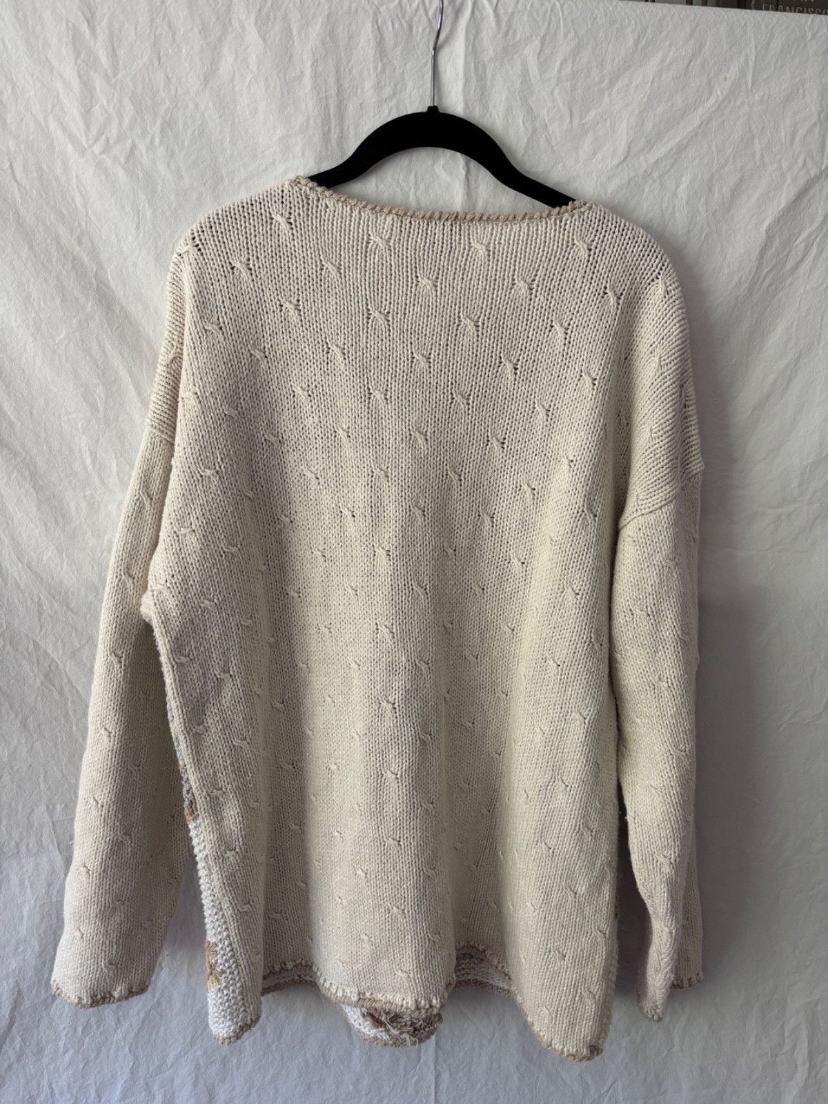 VTG Casual Corner Hand Knitted Sweater 90s Women&rsquo;s Sz Large Paisley Cream Tan