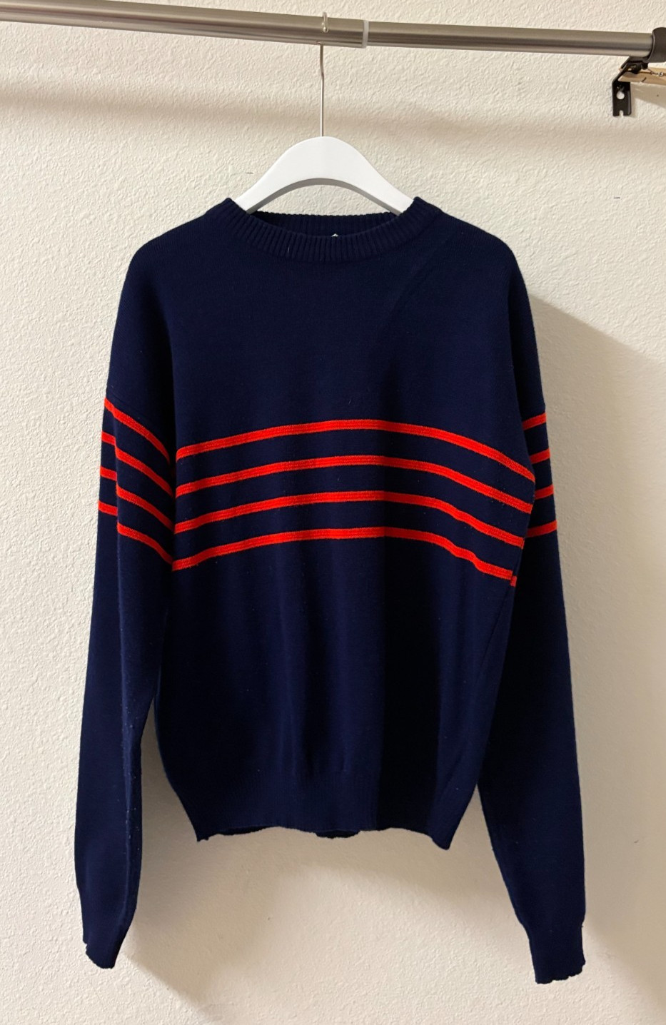 Vintage 80s Trac Way Stripe Sweater Women&rsquo;s XL Red Navy Pullover Knit Top
