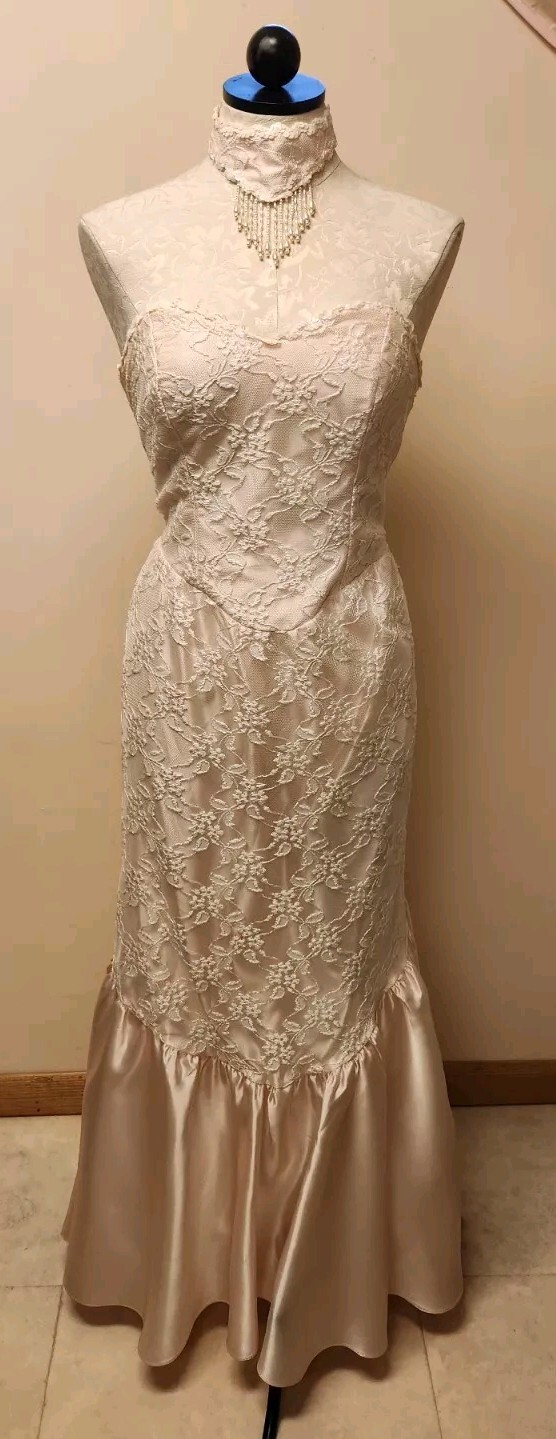 Vtg Alfred Angelo Flirtations Strapless Gown*Fit & Flair*Matching Necklace*9/10