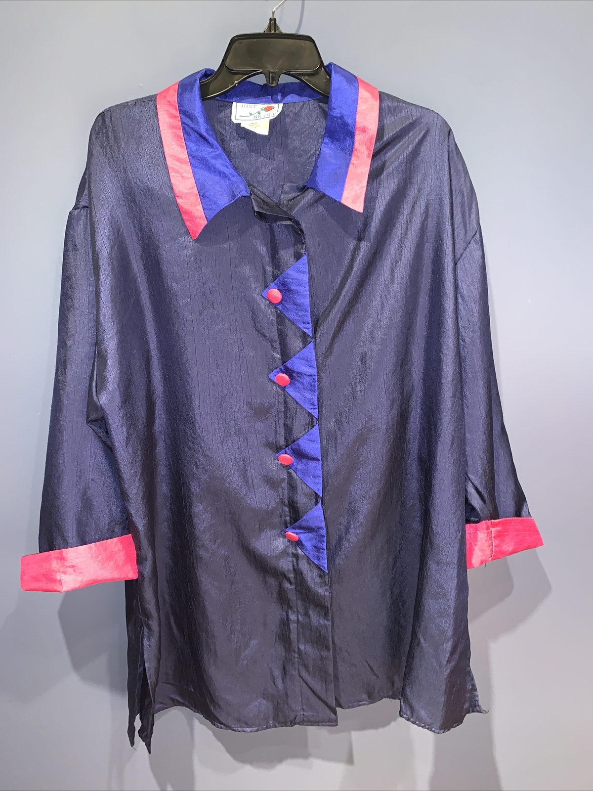 20W Top Blouse Vintage 1970’s Just Nicole, Navy, Color Block
