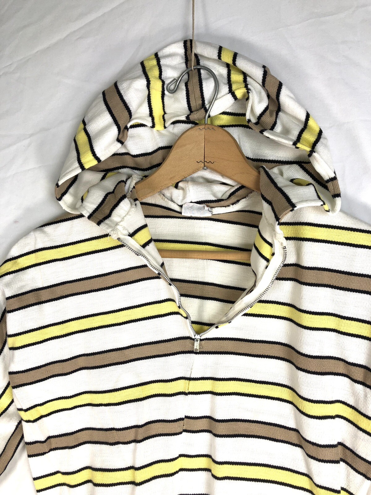 VINTAGE Hoodie Beach Cover Up KNITMASTER 60s Womens Small Terry Cloth Stripe J23