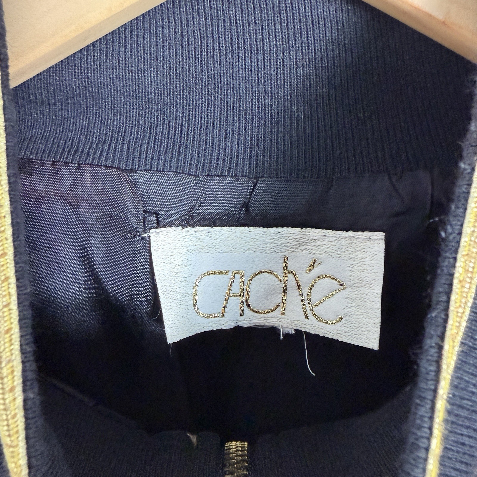 Vintage 90s Cache Geometric Abstract Artsy Gold Trim Bomber Jacket Women’s Large