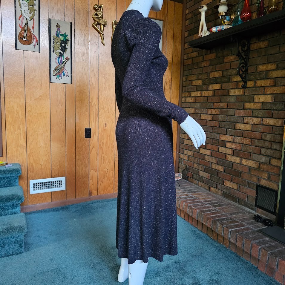 Vtg 80s Rainbow Glitter Goth Starry Night Metallic Knit Midi Party Emo Dress S