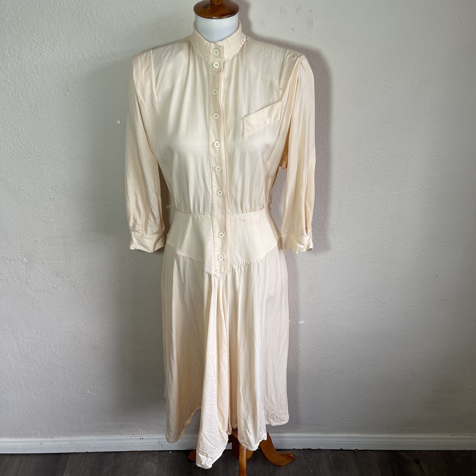 Vintage 80s California Girl Pinstripe Button Front Smock Style Dress