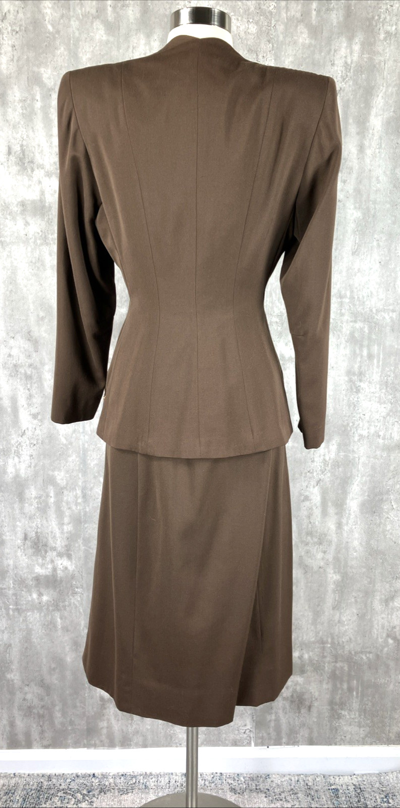 Vintage 1940s Swansdown Brown Wool Gabardine Beaded Skirt Suit MINT