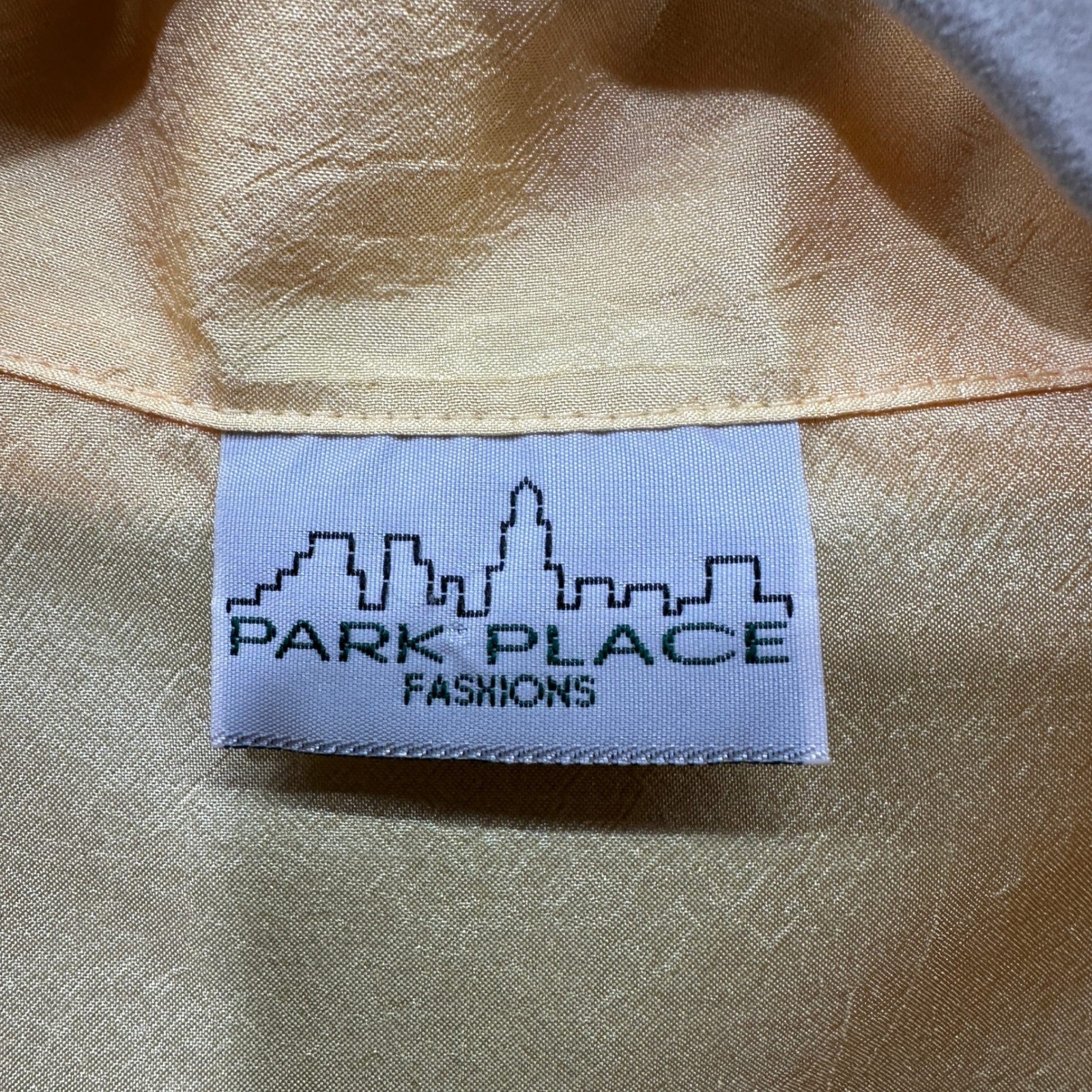 VTG 80s Park Place Button Up Blouse Top L Yellow Short Sleeve Embroidered