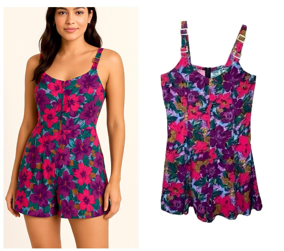 TRUE VTG 90s JONI BLAIR Vintage Floral Sleeveless Romper Lightweight Size 11 Y2K
