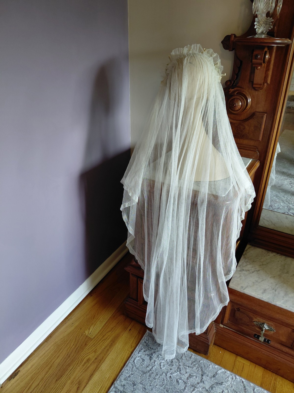 Antique Vintage 1920&rsquo;s Wedding Bridal Veil Wax Orange Blossom Buds Peach Ribbons