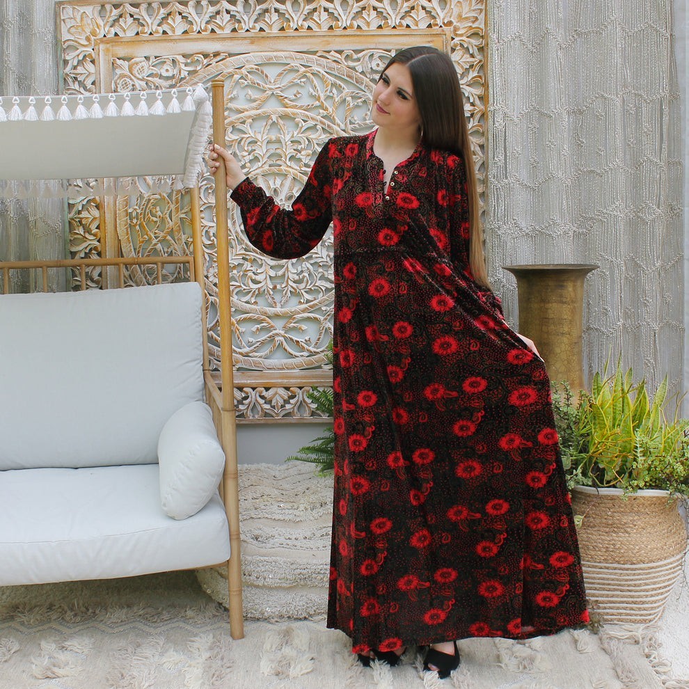 Vintage 70s Floral Soft Bishop Sleeve Gold Boho Hippy Metallic Maxi Dress