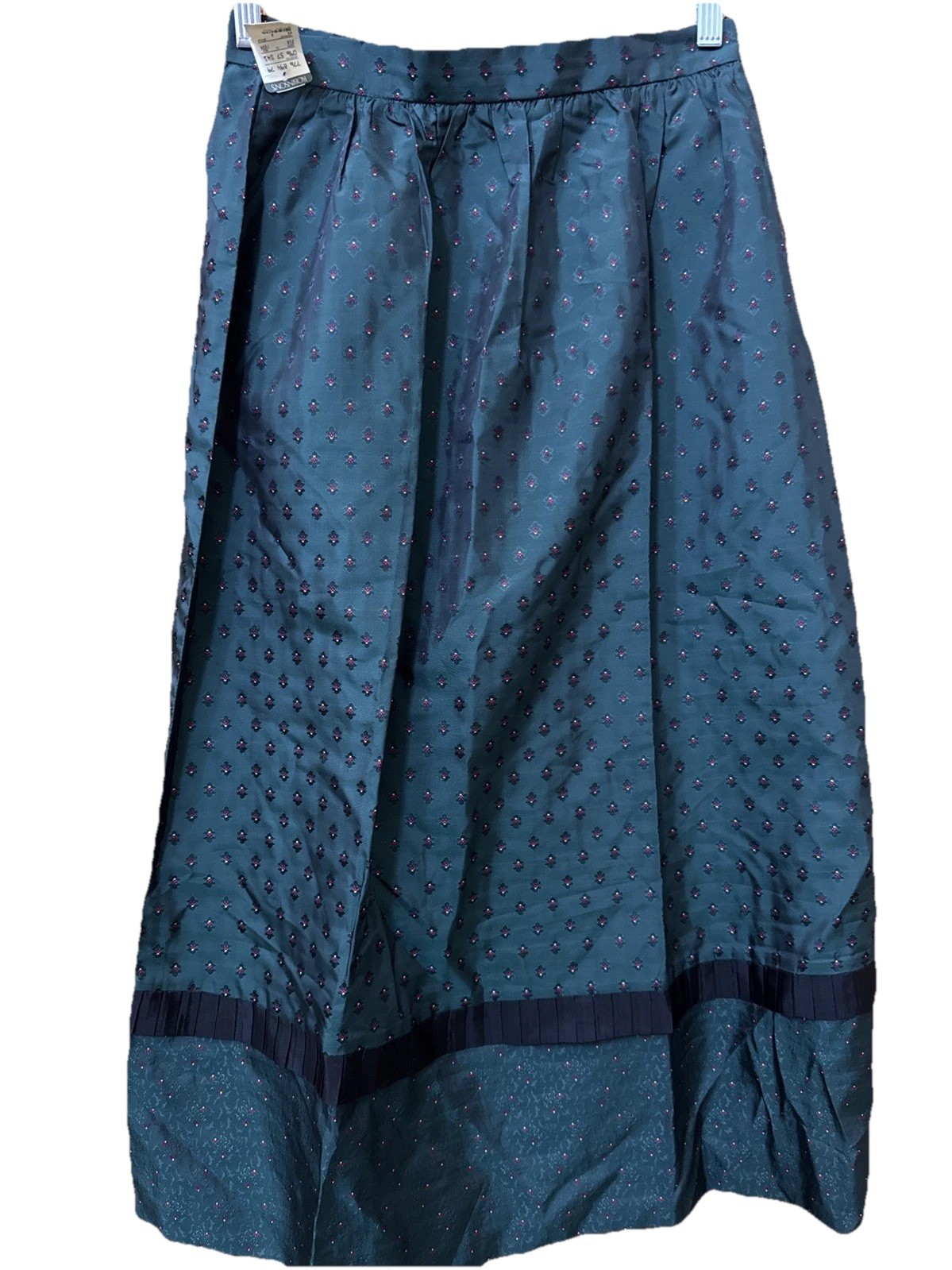 Susan Bristol Vintage Dark Green Floral Maxi Skirt Pleated Ribbon Trim Size 8