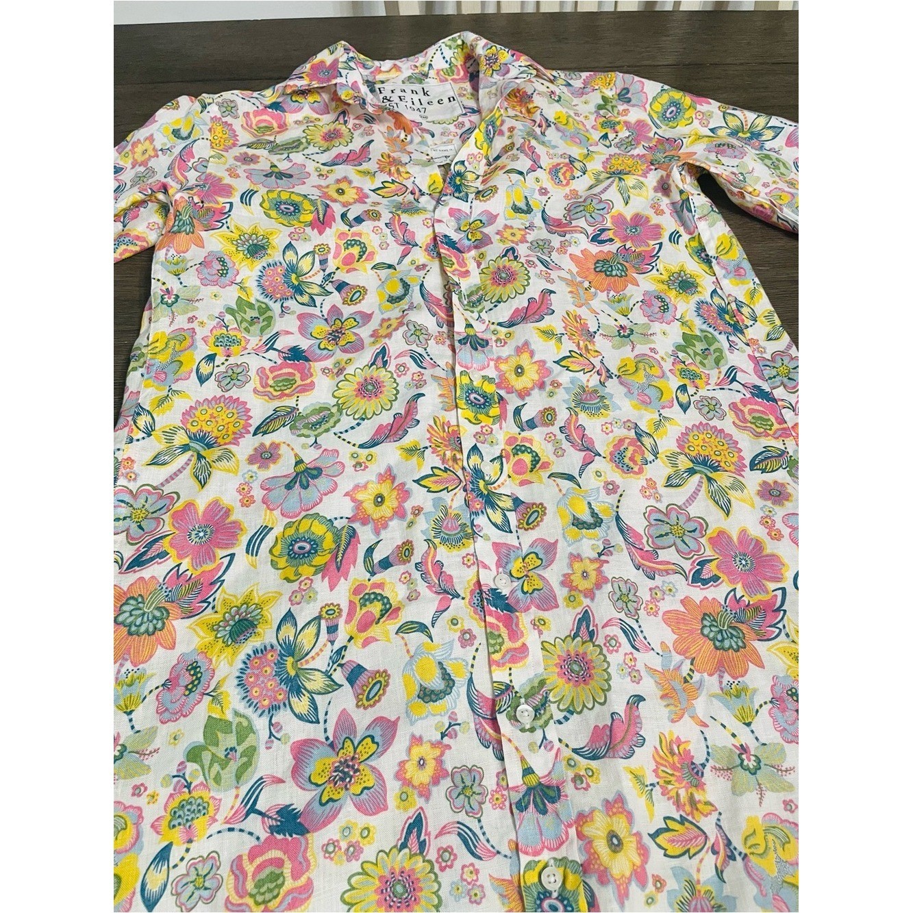Frank and Eileen Floral Linen Hunter Step Hem Shirtdress Size XXS