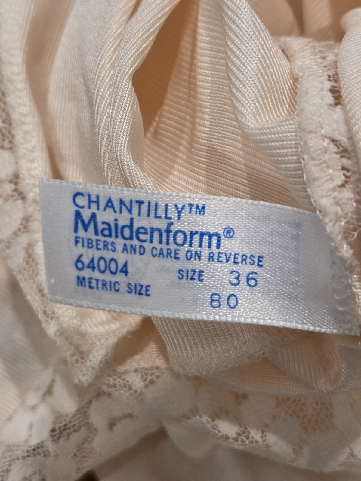 Vtg Maidenform Chantilly Cami Cream Satin Lace Tank Sz 36 ILGWU Coquette Bride