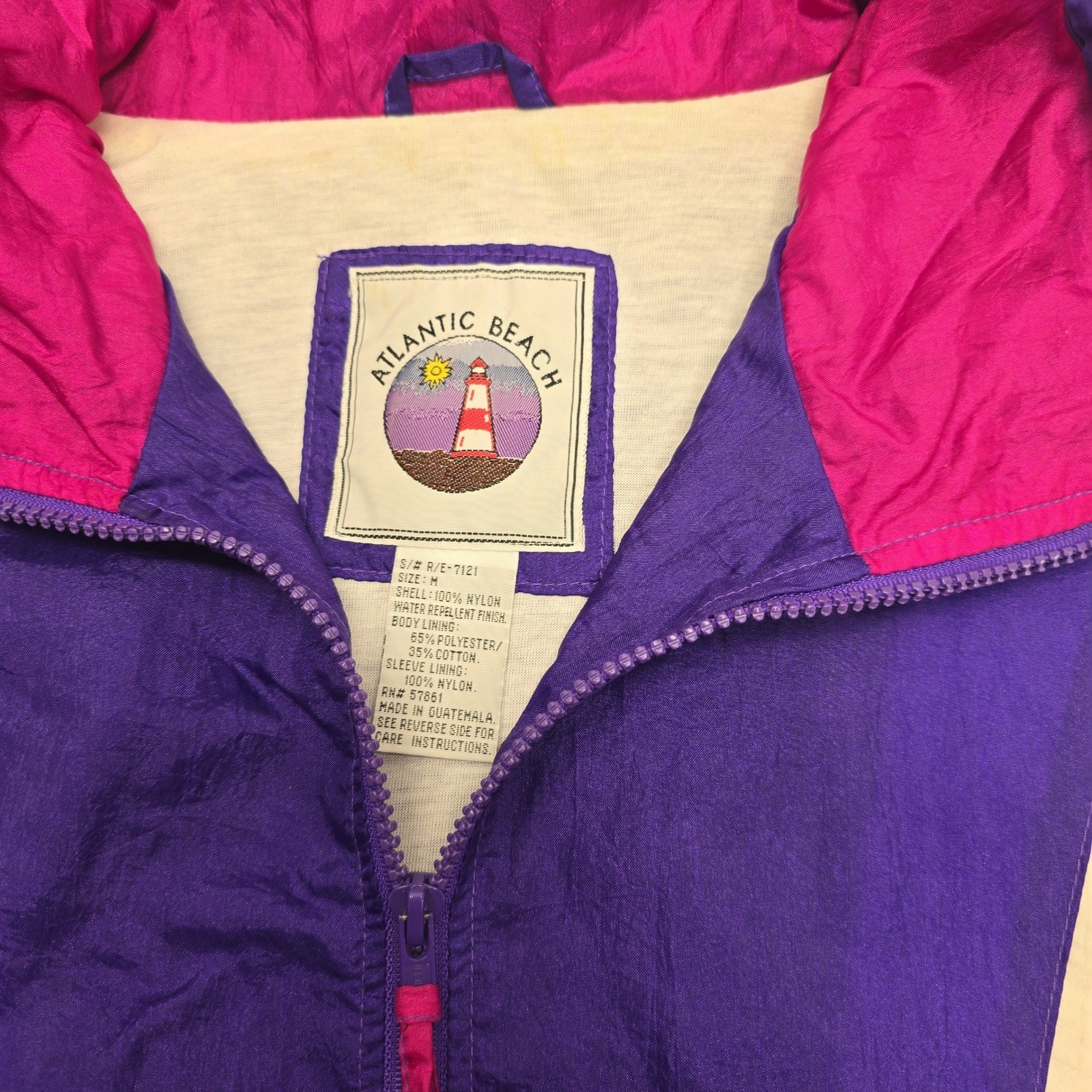 Vintage Atlantic Beach Colorblock Windbreaker Jacket Purple Pink White Womens M