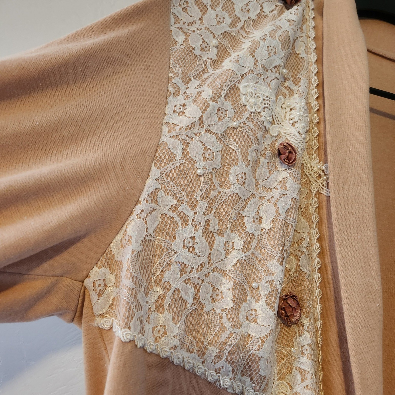 Vintage Lacy Afternoon Shell Kepler Lace Rosette Cardigan Peach Plus Size 1X