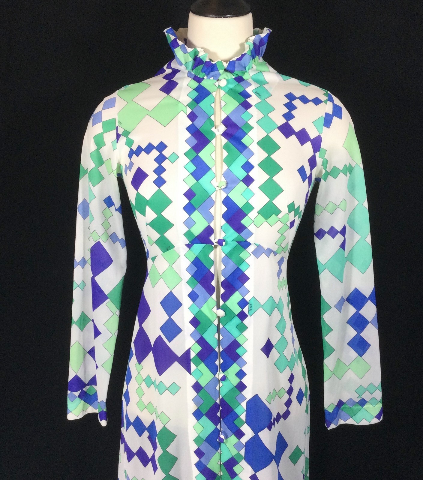 vtg 60S 70S EMILIO PUCCI FORMFIT ROGERS NIGHTGOWN PEIGNOIR DRESS ROBE XS