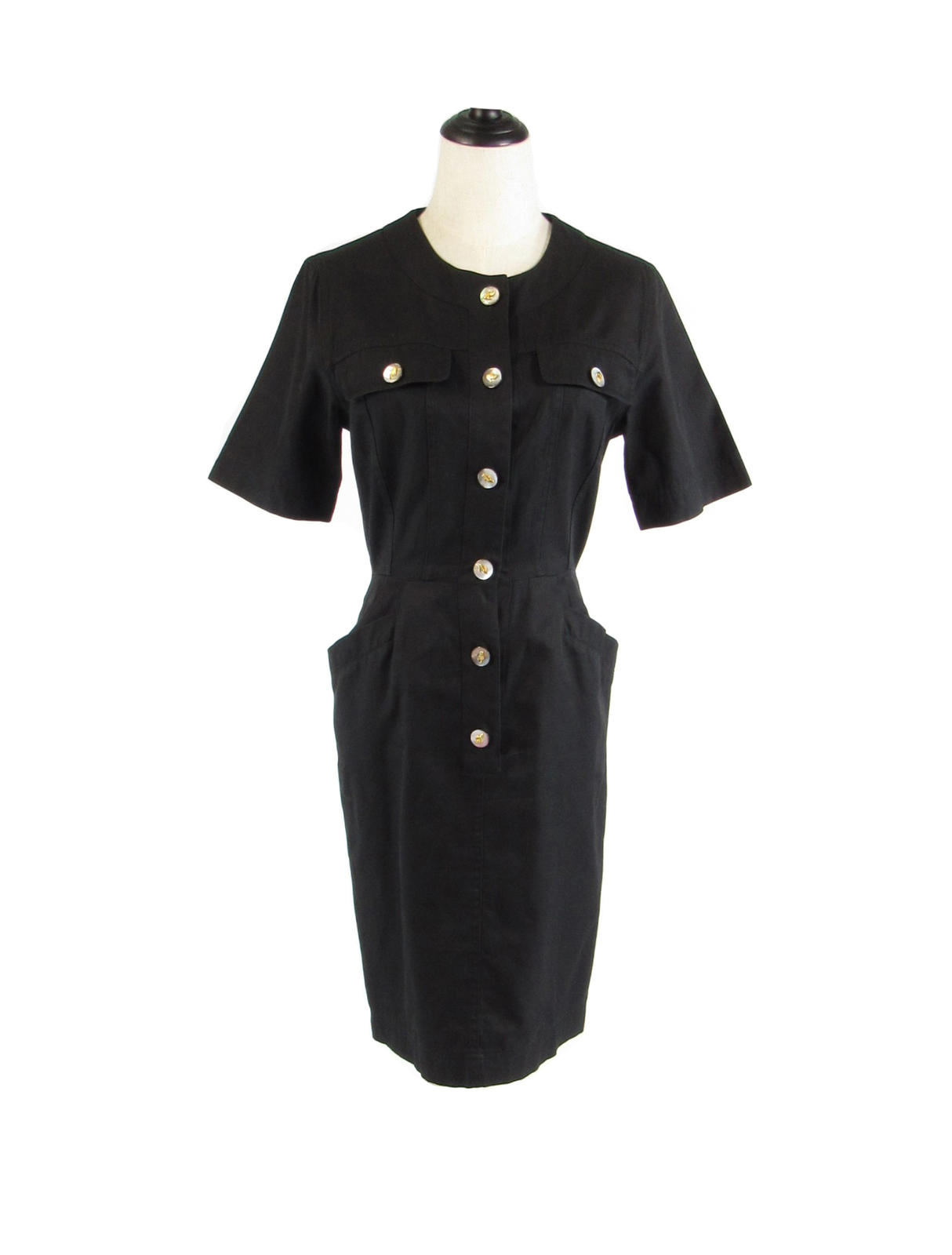 Black 100% cotton SALVATORE FERRAGAMO short sleeve vintage dress 6 M