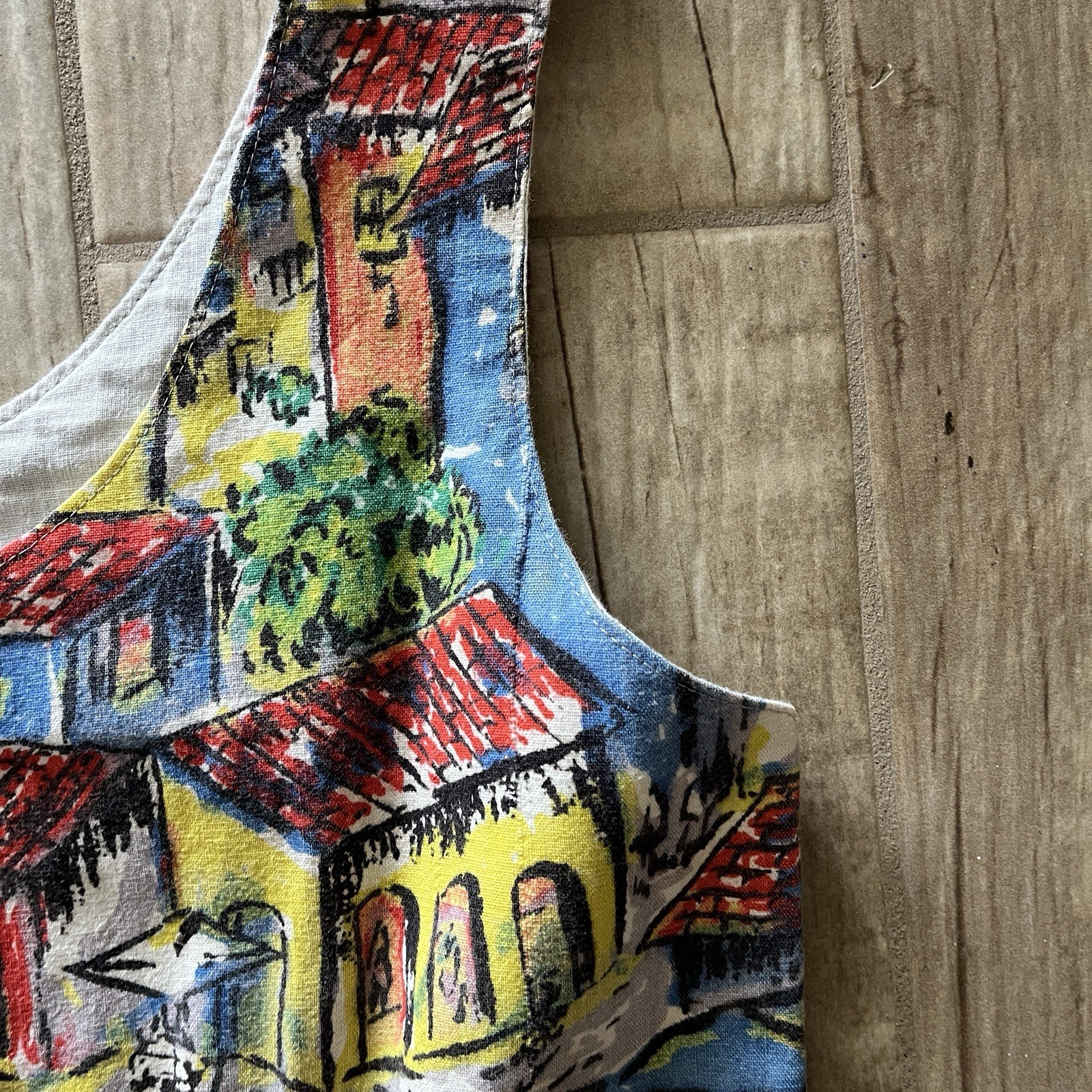 « Barkcloth » Fitted Dress Italy France Lined Scoop Neck Sleeveless Elegant Small