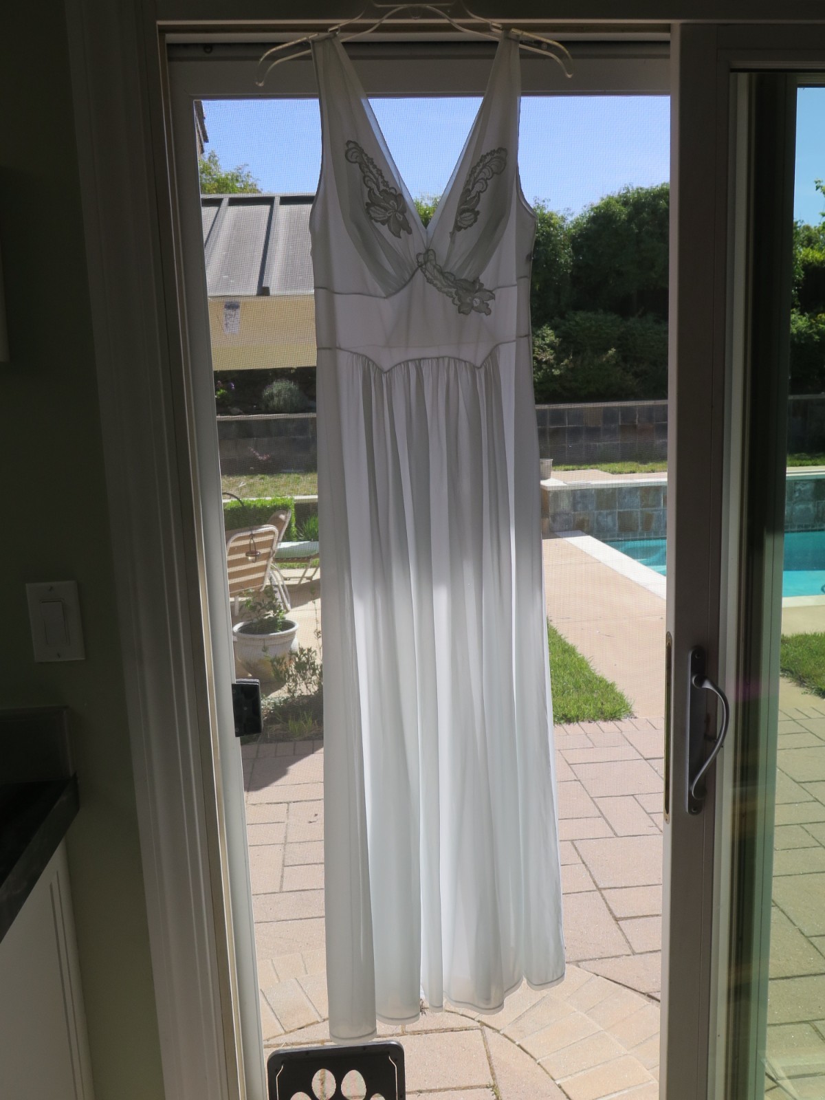 VTG Vanity Fair Sheer Chiffon Negligee Nightgown Blue Lace Bust Sz 36 Tricot