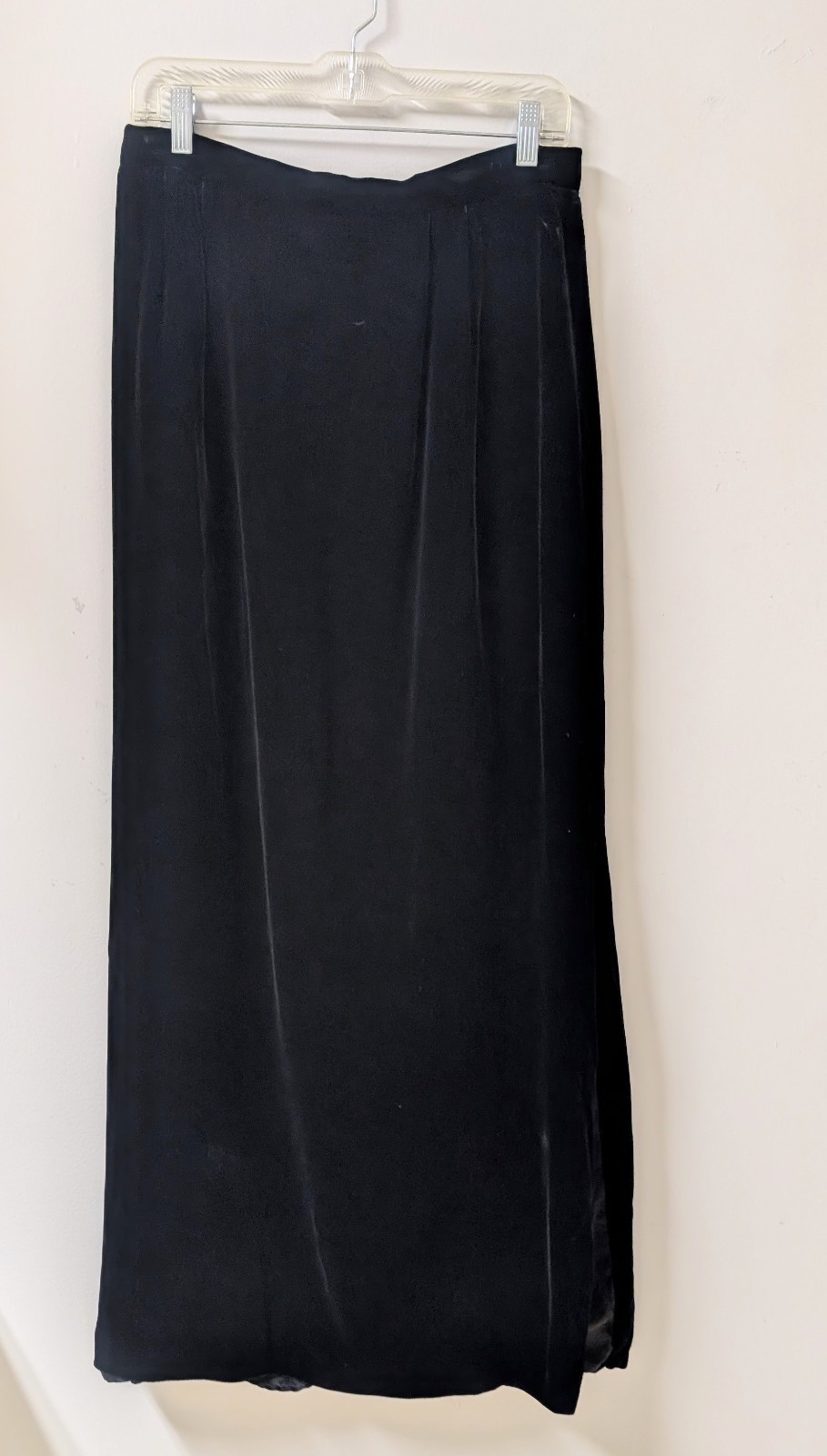 Vintage 70&rsquo;s Lloyd William Black Velvet Silk Rayon Maxi Skirt High Side Slit M