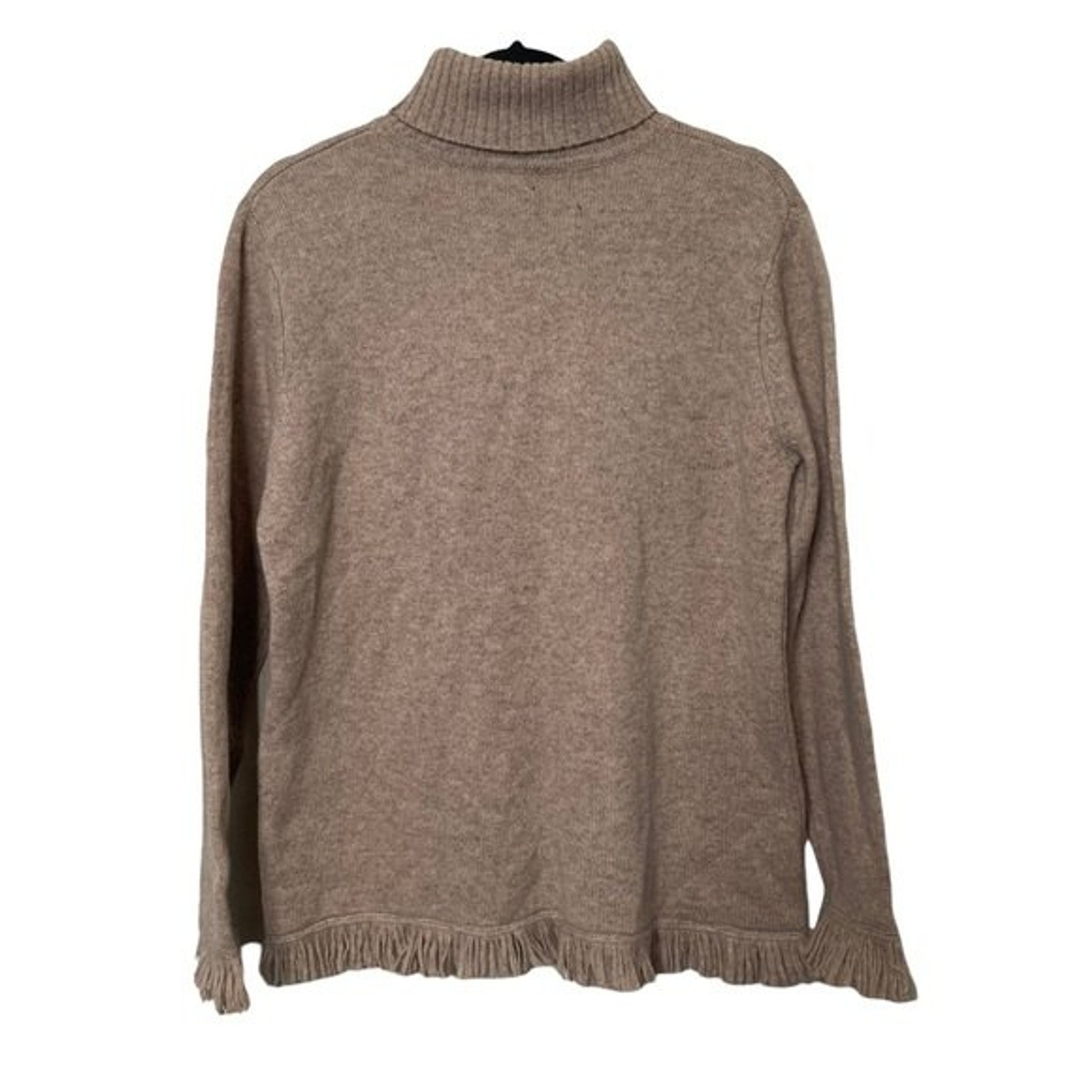 Rafaella 100% Lambswool Turtleneck Sweater Sz M Fringe Neutral Tan Beige