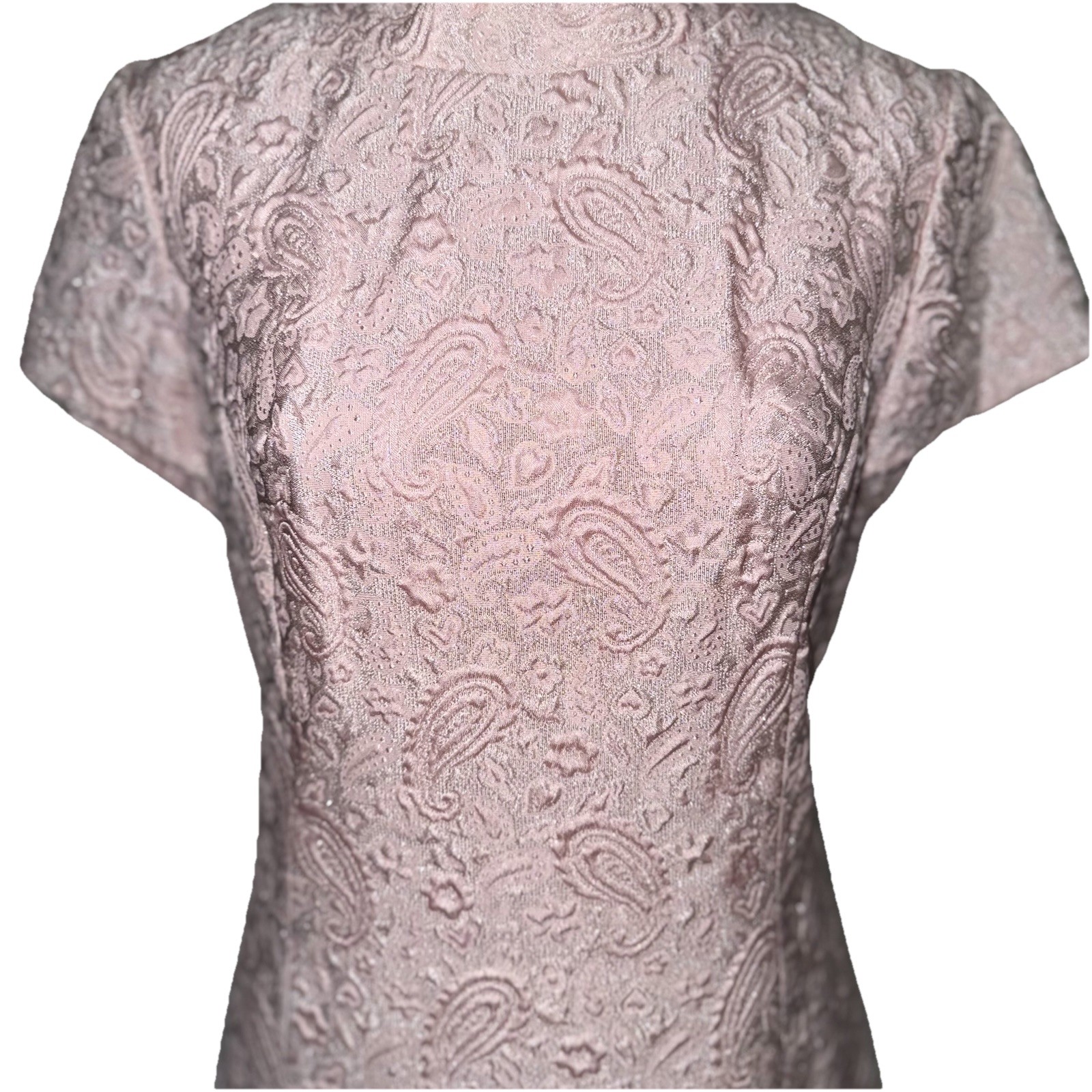 Vtg Party Dress 60s Paisley Pink & Silver Brocade Mod Cocktail Harmay S 6 36