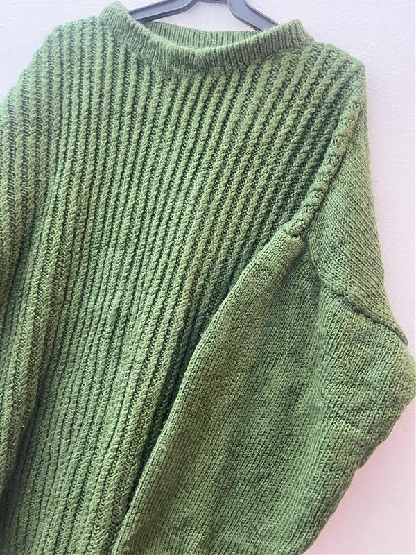 Vintage 1990s Handmade Green Wool Sweater – Cozy Knit Pullover, Family Heirloom